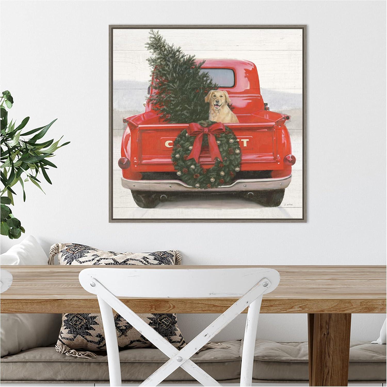 Amanti Art Christmas in the Heartland IV Dog Framed Canvas Wall Art Print