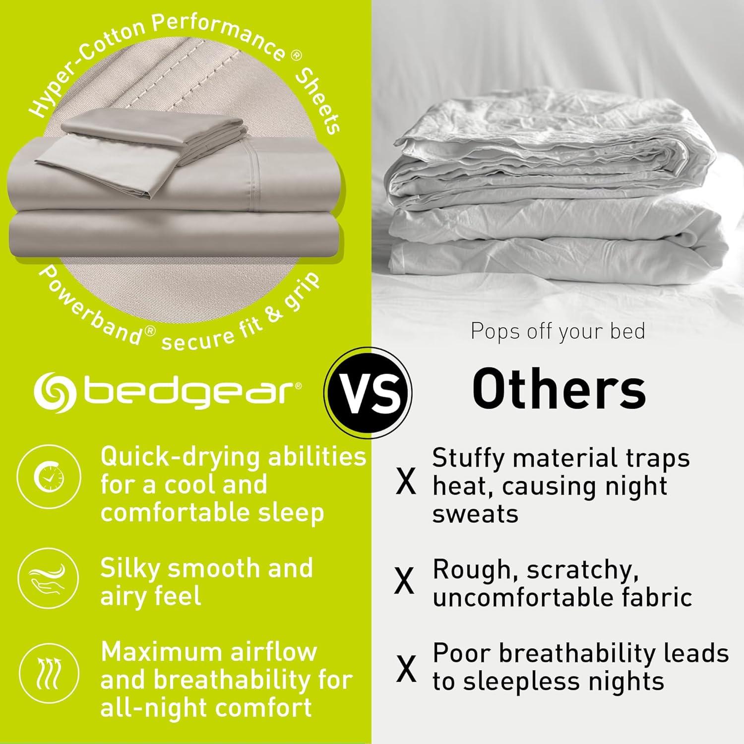 Bedgear Split Head Queen Hyper Cotton Sheet Set Medium Beige: Rayon Bamboo Blend, Moisture-Wicking, Climate Control Treatment