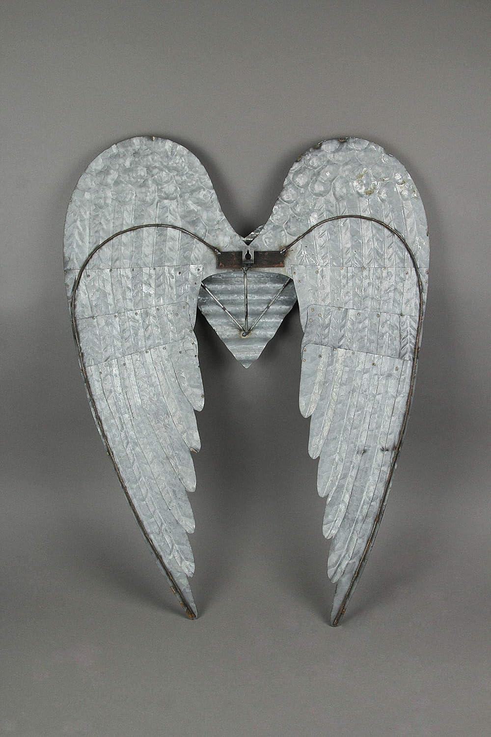 Zeckos Metal Art Angel Wings Heart Decorative Wall Décor Sculpture