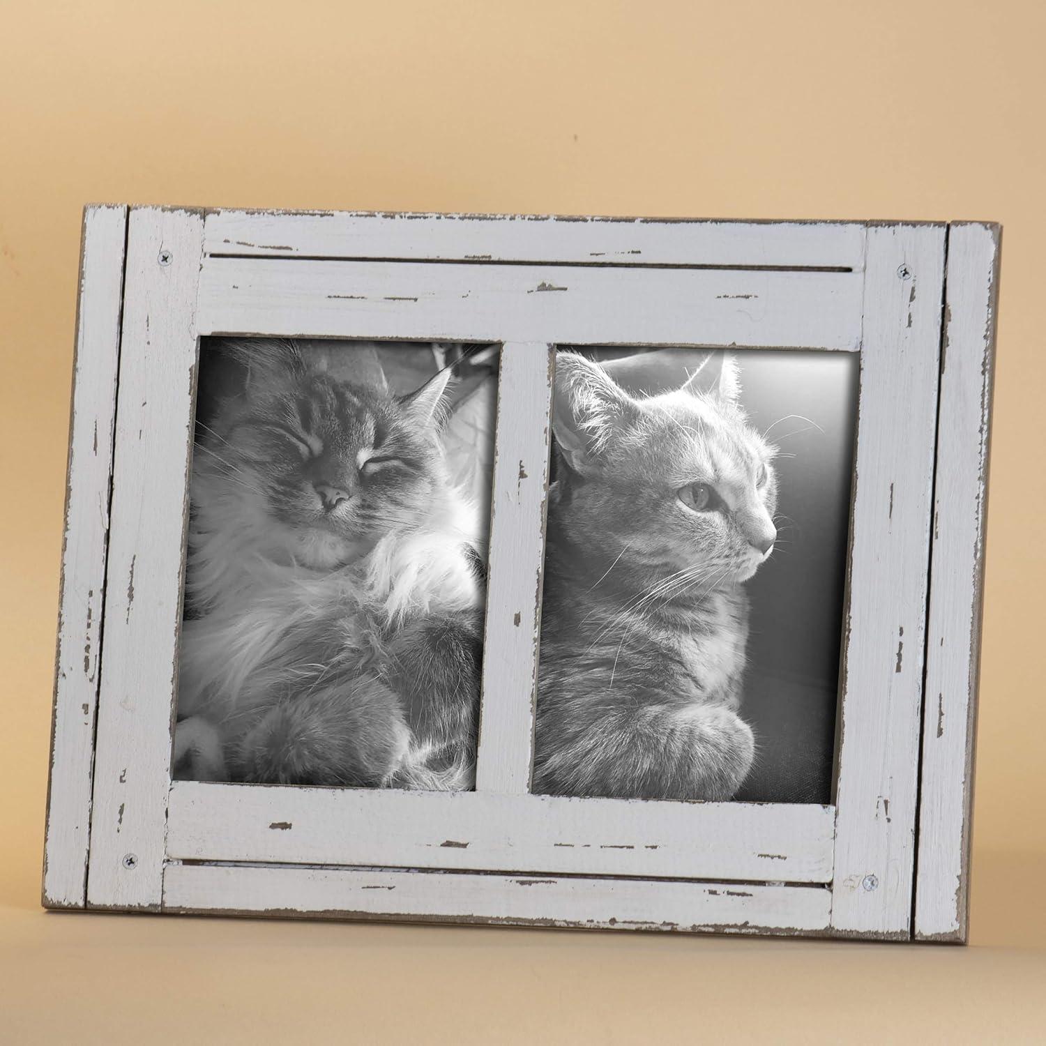 Distressed White Wood 5x7 Double Photo Frame