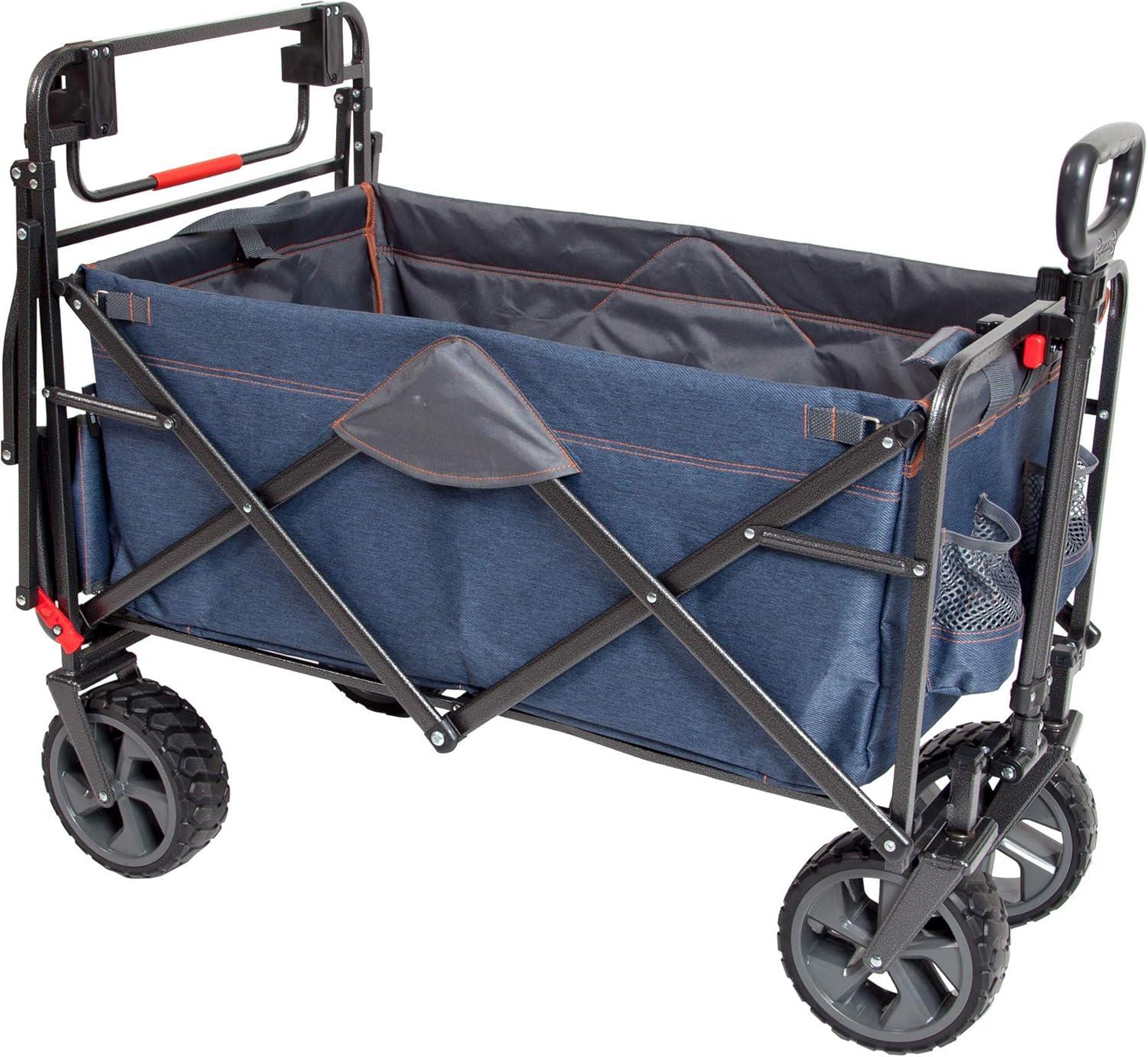 Mac Sports Collapsible Heavy Duty Push Pull Utility Cart Wagon, Blue