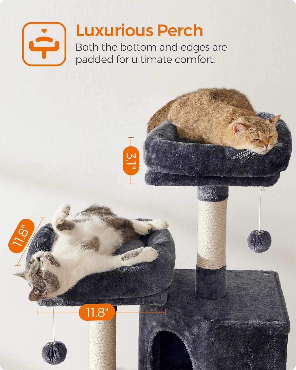 Smoky Gray 45.3-Inch Sisal Cat Tower with Condo