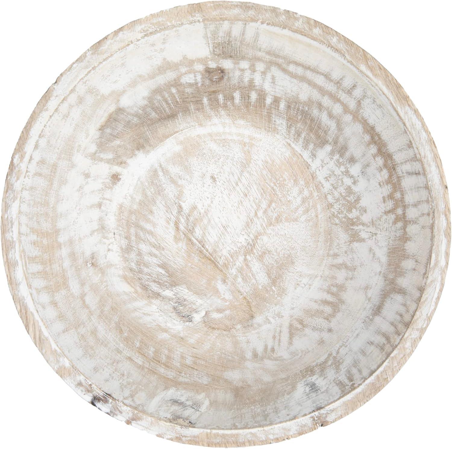 Creative Co-Op Boho Wood Pedestal Serving, White Wash Finish Bowl