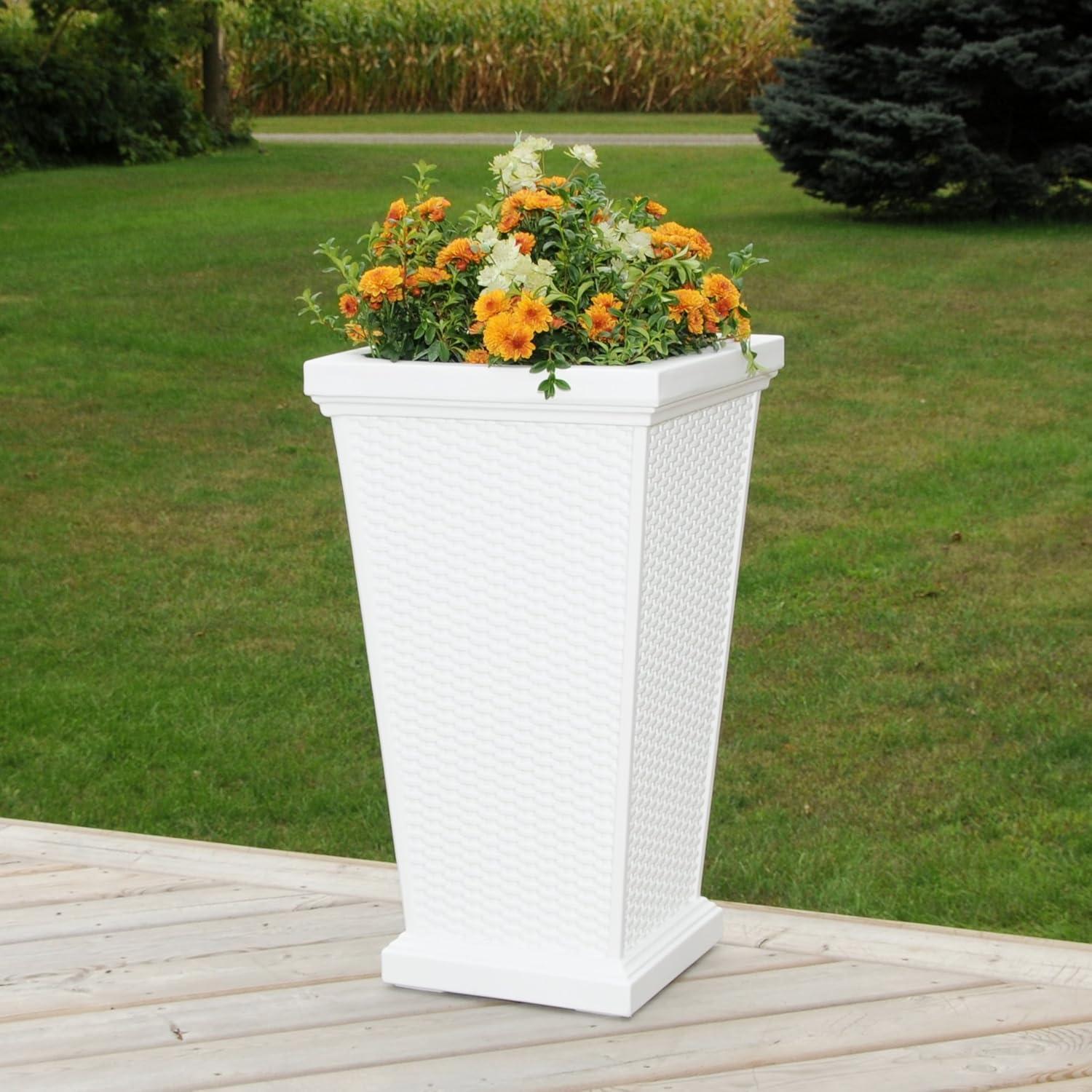 Wellington White Tall Polyethylene Wicker Planter