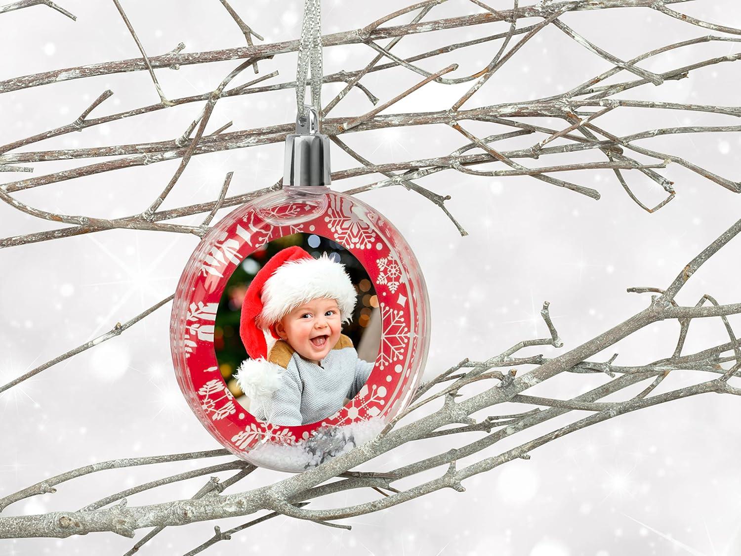 Fine Photo Gifts Red Border Round Snow Globe 2.25" Photo Ornament