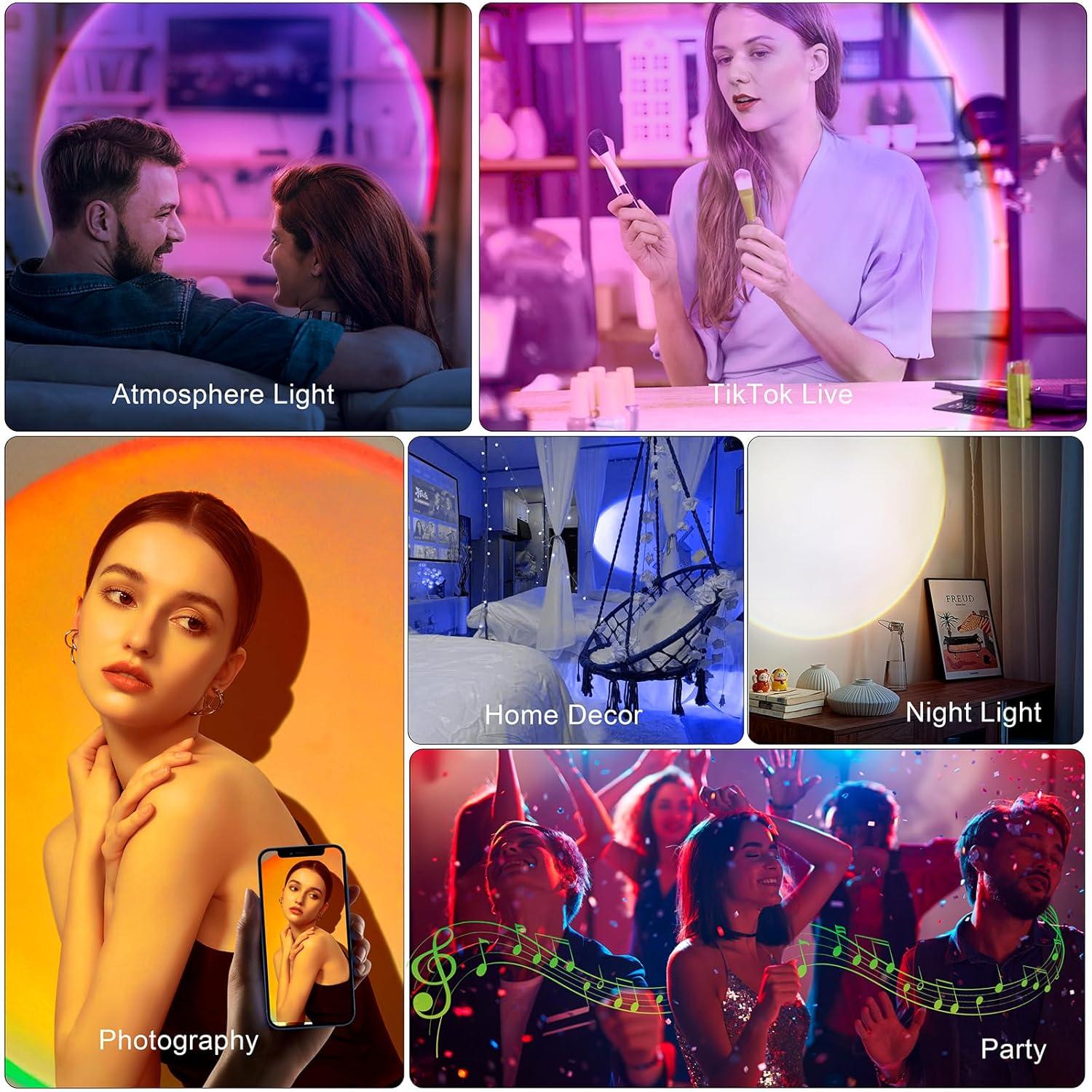 Sunset Lamp Projector Multicolor Changing LED Projection Lamp,Switch Button and APP Control 360 Degree Rotation Sunlight Lamp for Bedroom, Photography, Party, Tiktok Live, Room Decor