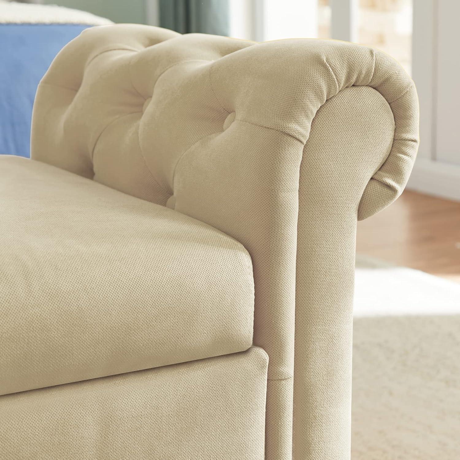 Aoowow 63" Storage Bench for Bedroom End of Bed Rolled Armed Velvet Fabric Ottoman Couch Long Bench Window Sitting Fireplace Toy Storage Bench,Beige