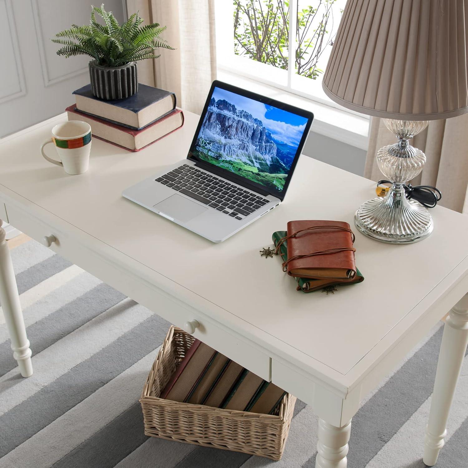 Cottage White Poplar Laptop Desk with Keyboard Tray and Drawer