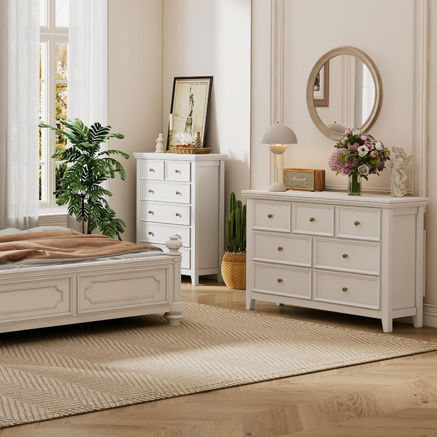 White Modern 7-Drawer Dresser with Metal Handles