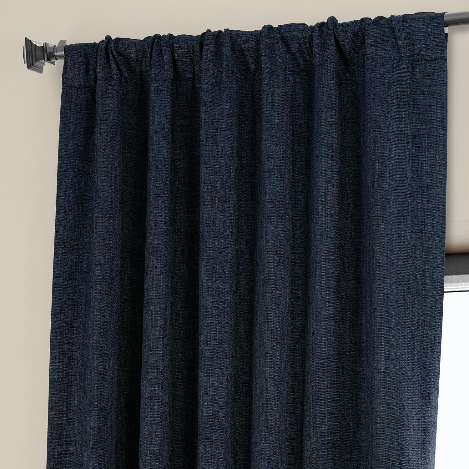 Nightfall Navy Blue Faux Linen Room Darkening Curtain - 50 in. W x 96 in. L (1 Panel)