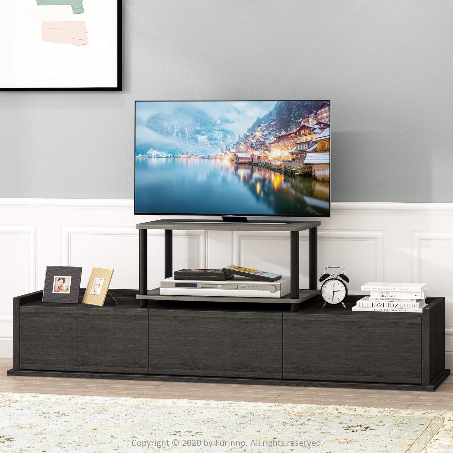 Furinno Industrial No Tools Elevated TV Stands with 2-tier Open Storage Shelves TV Console for TVs up to 25 inch Oak Grey/Black