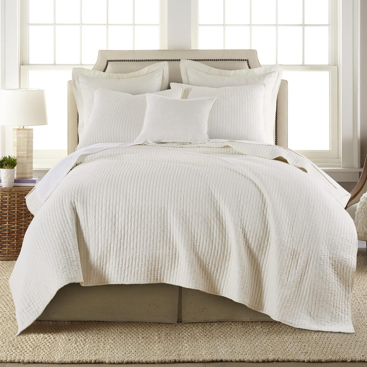 The Industrial Shop 2pc Twin Solid Quilt and Sham Bedding Set Cream: Rustic Percale, Lightweight