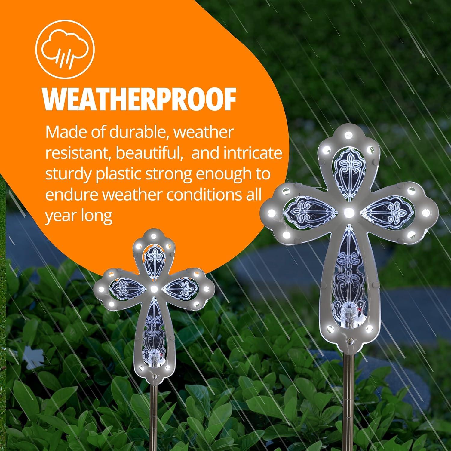 Exhart Solar Acrylic and Metal Cross Garden Stake with Thirteen LED Lights, 4 by 34 Inches