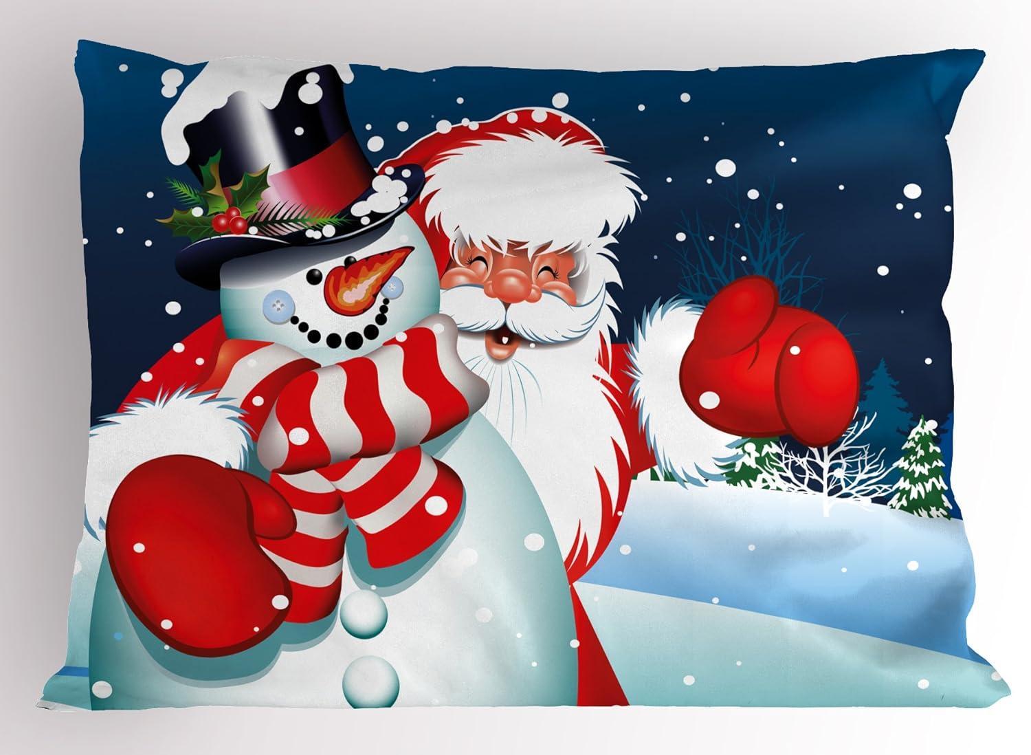 King Size Christmas Santa and Snowman Polyester Pillow Sham