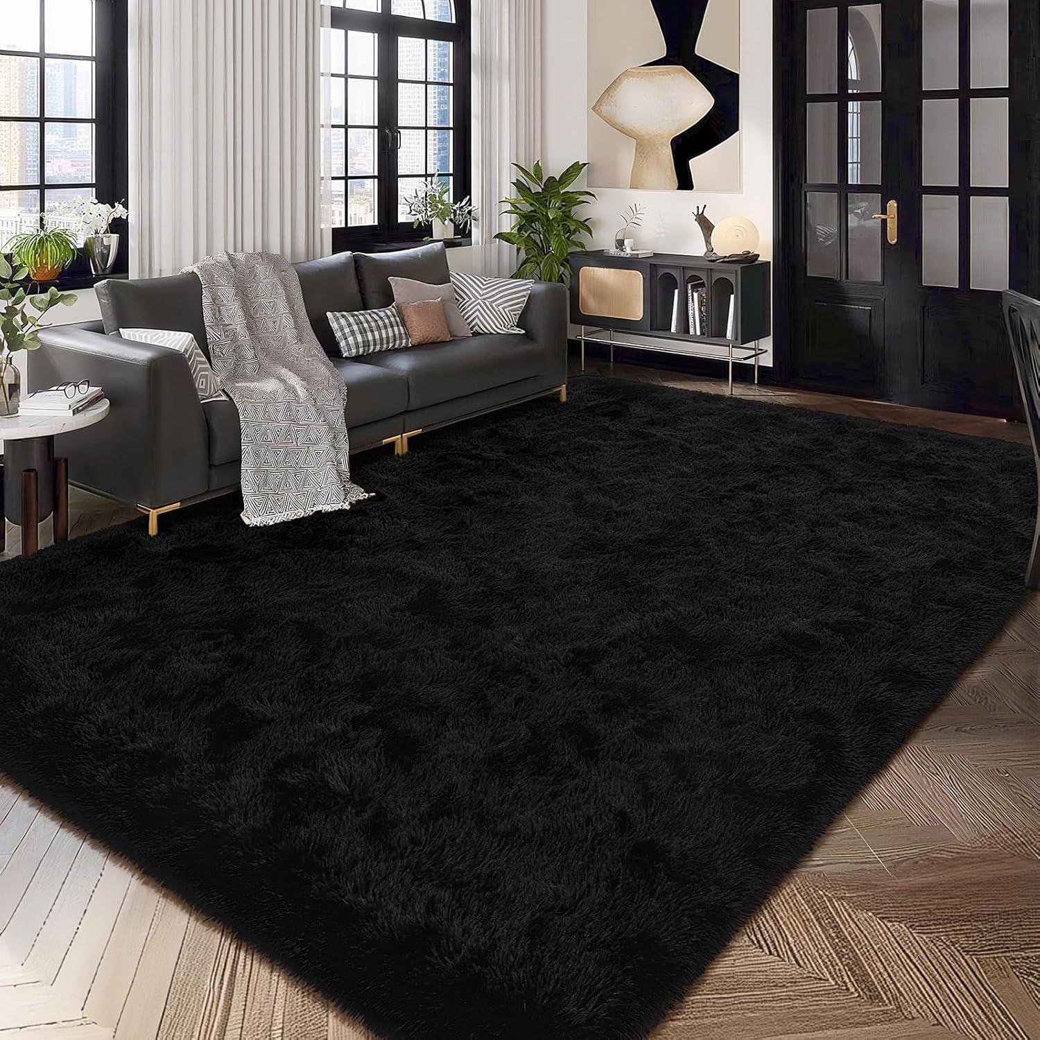YJ.GWL Soft Fluffy Area Rugs for Bedroom Shaggy Living Room Rug Carpets for Bedroom Home Decor,4'x6',Black
