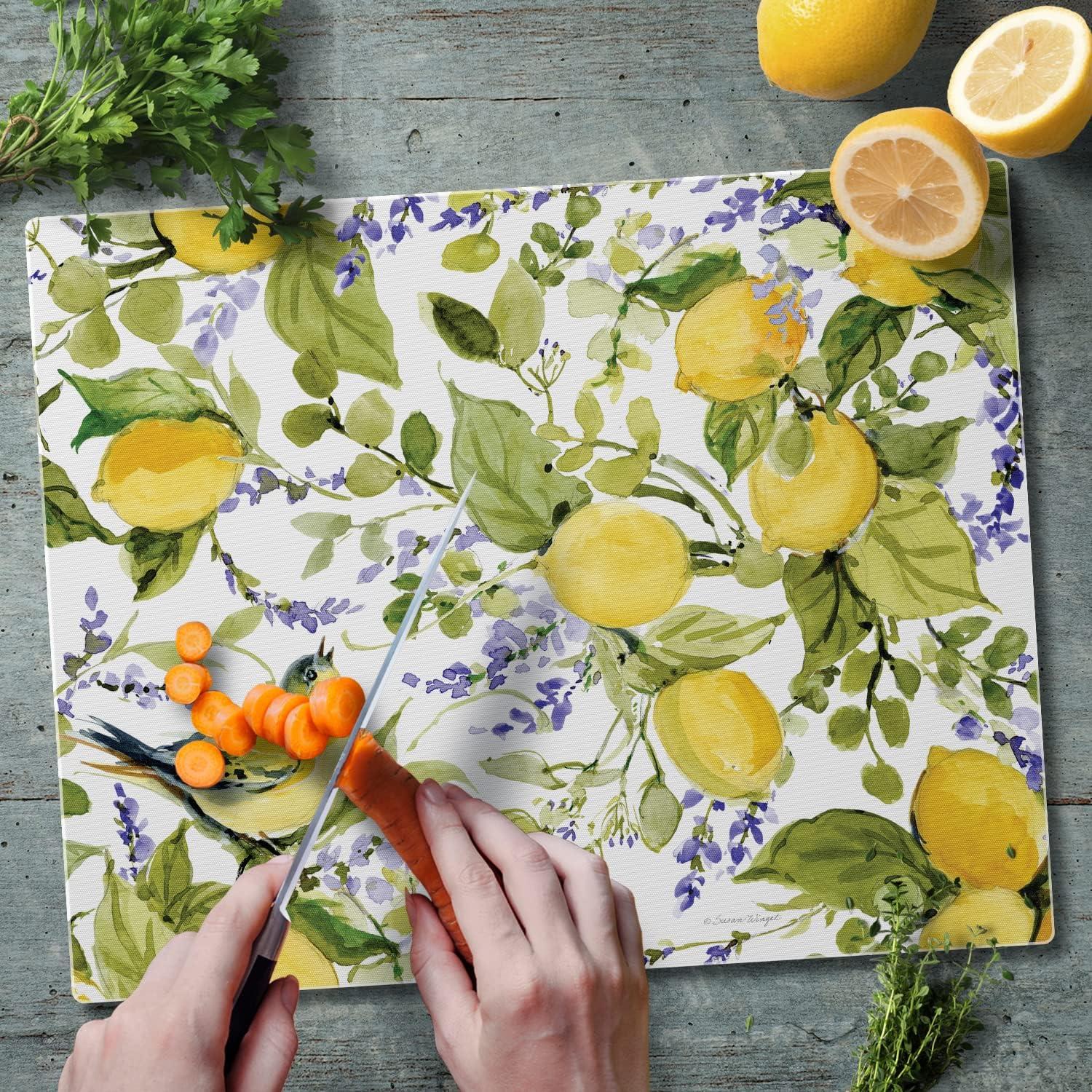 CounterArt Watercolor Lemons Tempered Glass Cutting Board