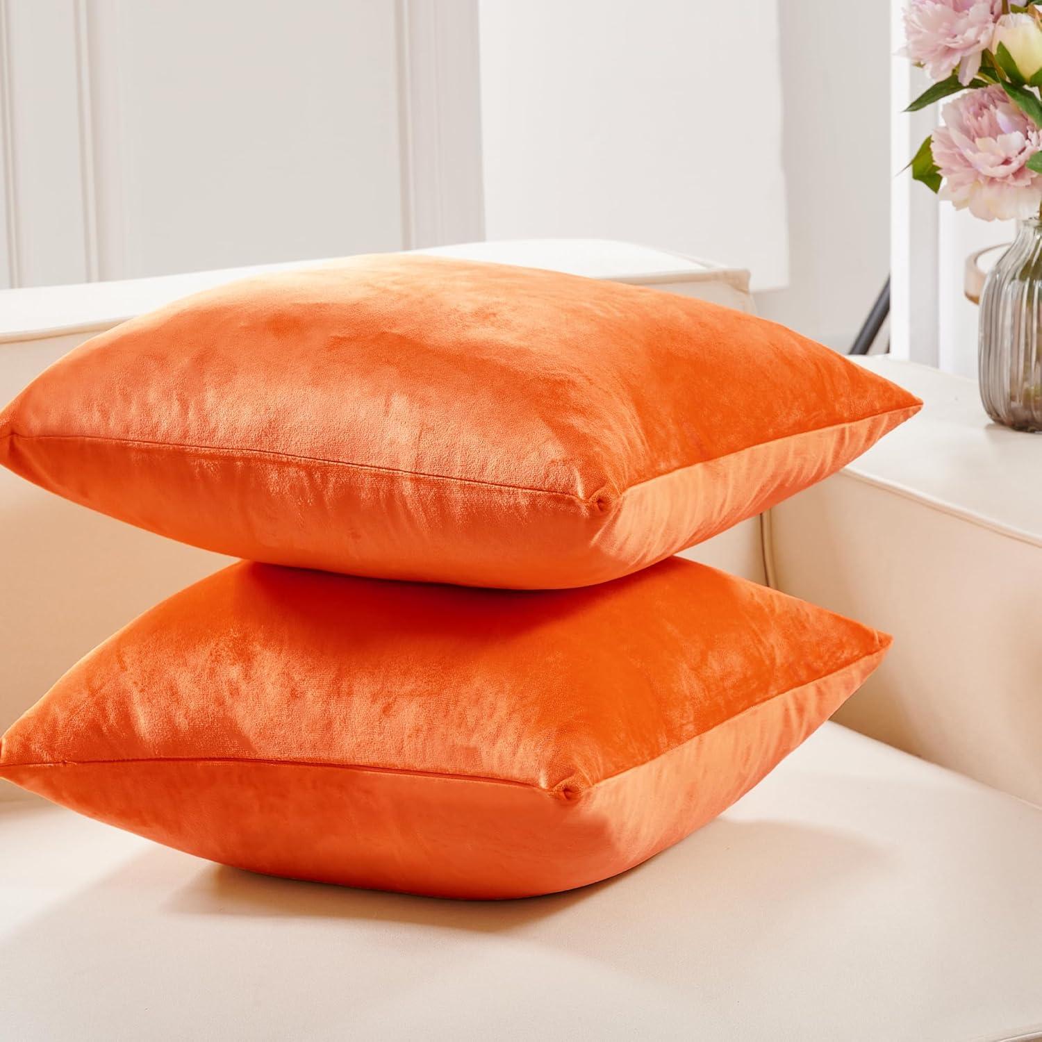 Deconovo Fundas de Almohada Decorativas Fundas de Almohada Fundas de Cojín de Terciopelo Funda de Almohada Naranja, 24"x 24", Naranja, Paquete de 2