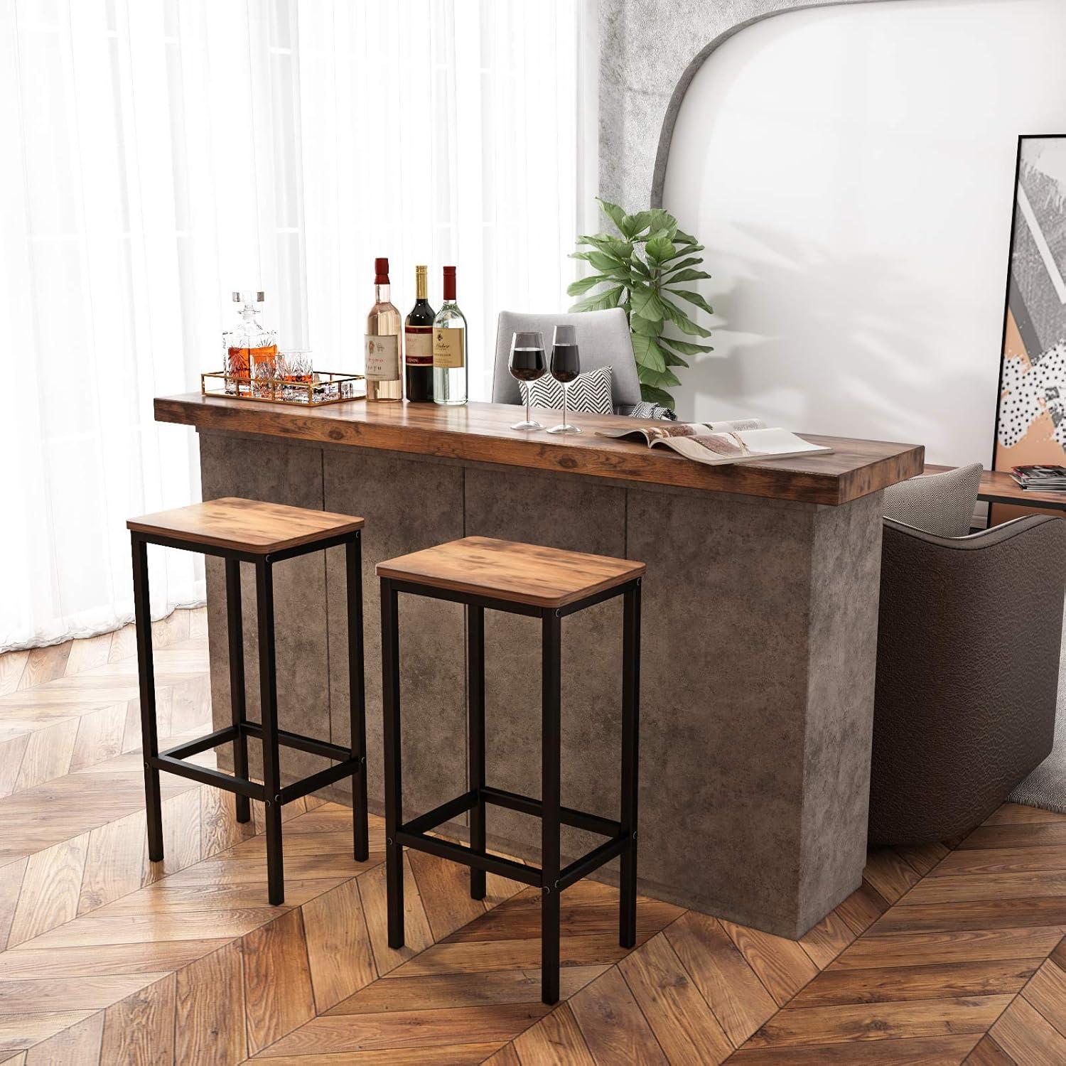 ODK 25.6 Inch Height Industrial Modern Wooden Counter Stool Seat Barstool with Footrest for Kitchen Island, Rustic Brown, Set of 2