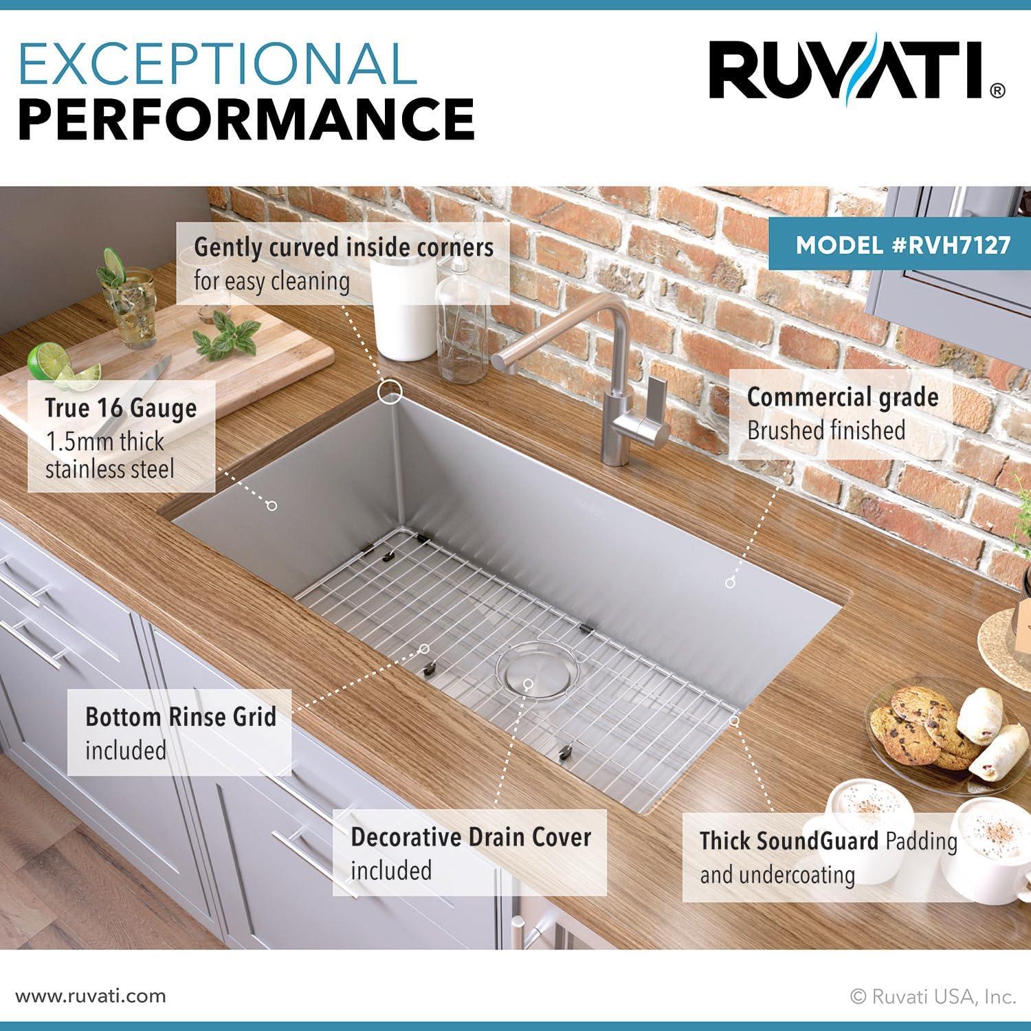 Ruvati Bar Prep Sink Narrow Trough Undermount 16 Gauge Stainless Steel Single Bowl