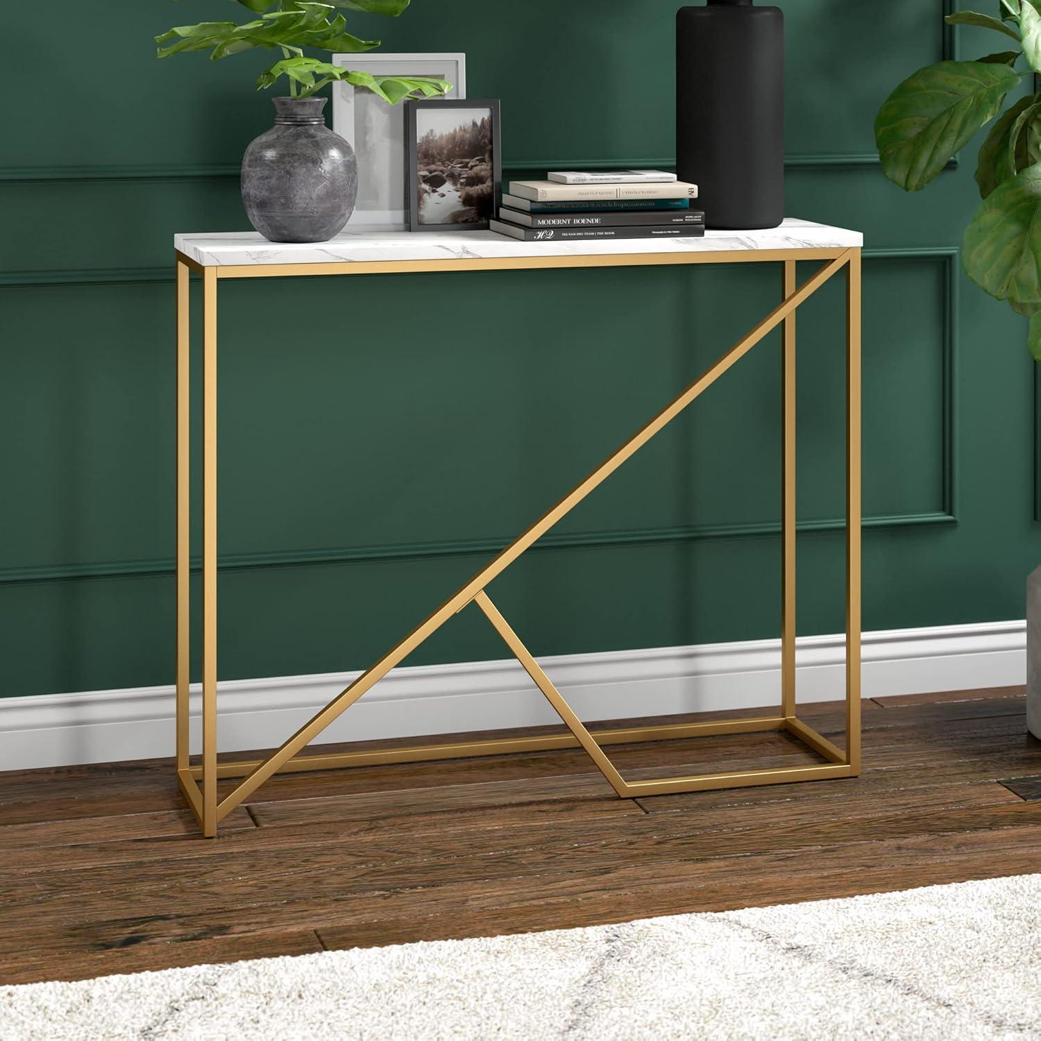 Stella Transitional 36" Brass & Faux Marble Console Table