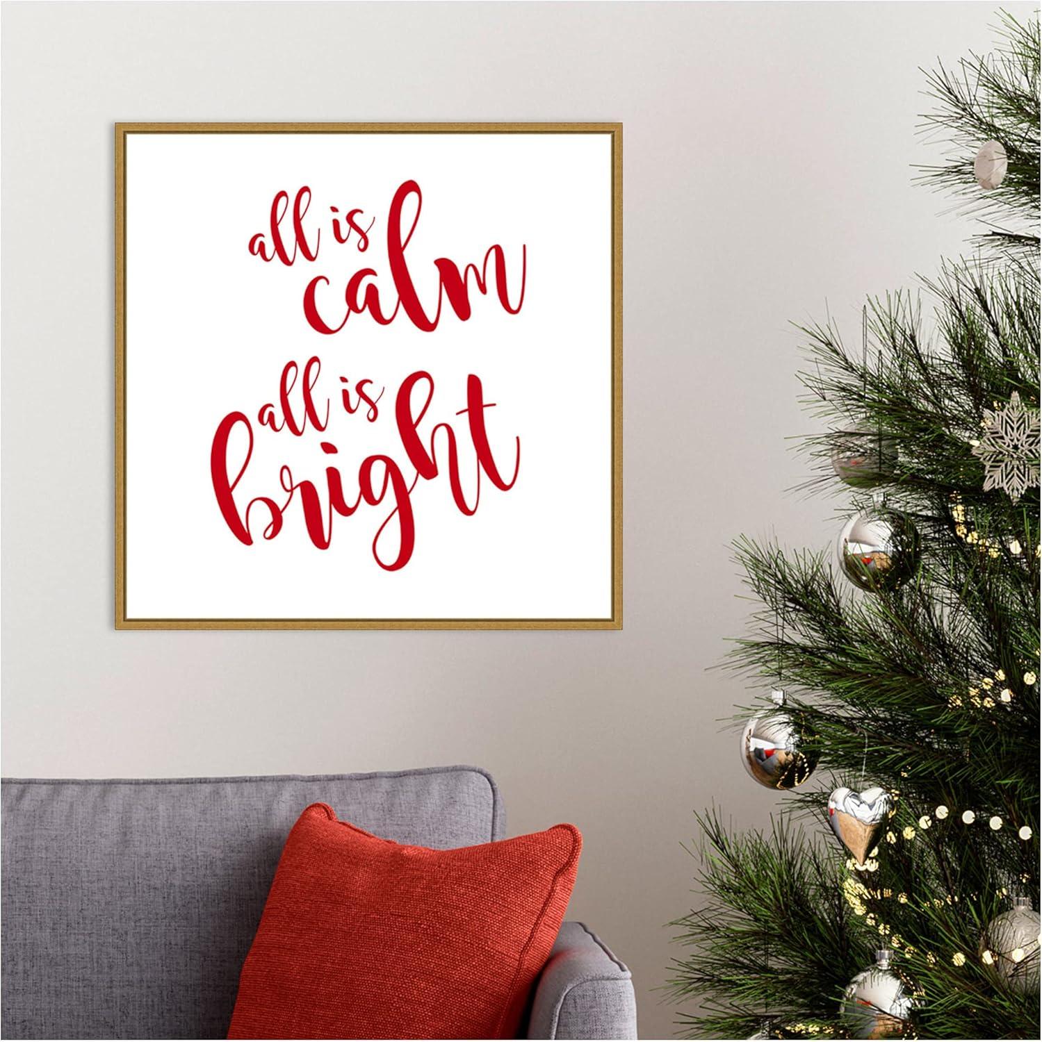 All is Calm Script Red Canvas Art with Gold Frame