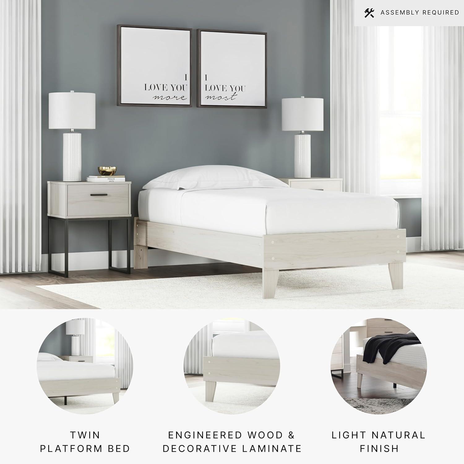 Twin Socalle Platform Bed Natural - Signature Design by Ashley: Contemporary Space-Saving, No Box Spring Required