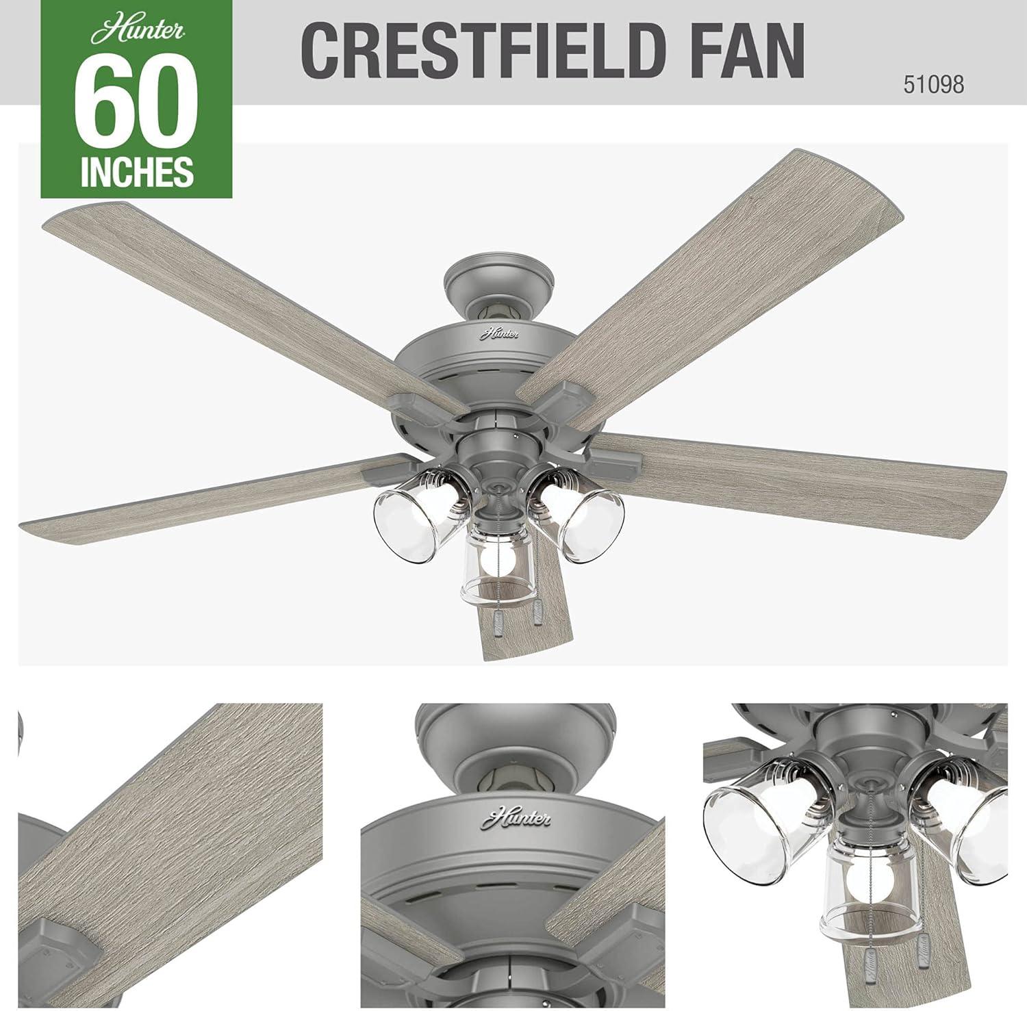 Hunter Fan 60" Crestfield 5 - Blade Ceiling Fan with Pull Chain and Light Kit Included