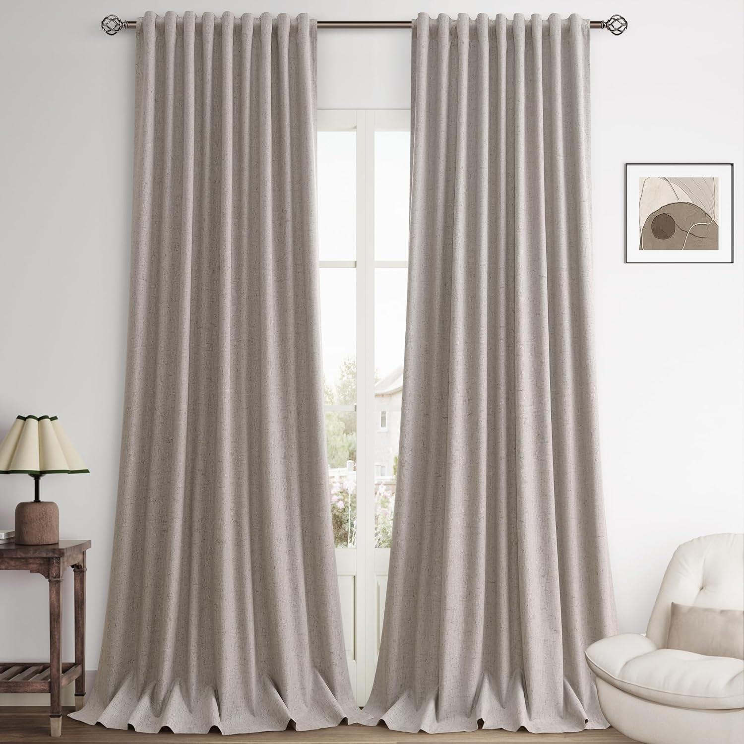 Hokku Designs Warm Taupe Curtain 96 Inches Long For Bedroom/Living Room Thermal Insulated Blackout Back Tab And Rod Pocket Dining Room Curtains Drapes 2 Panels - Taupe Tan,W52 X L96