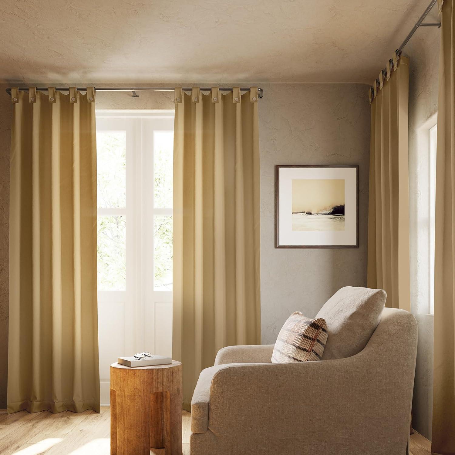 40"x63" Archaeo Light Filtering Cotton Blend Button Tab Top Curtain Panel Camel: Transitional Style, Machine Washable
