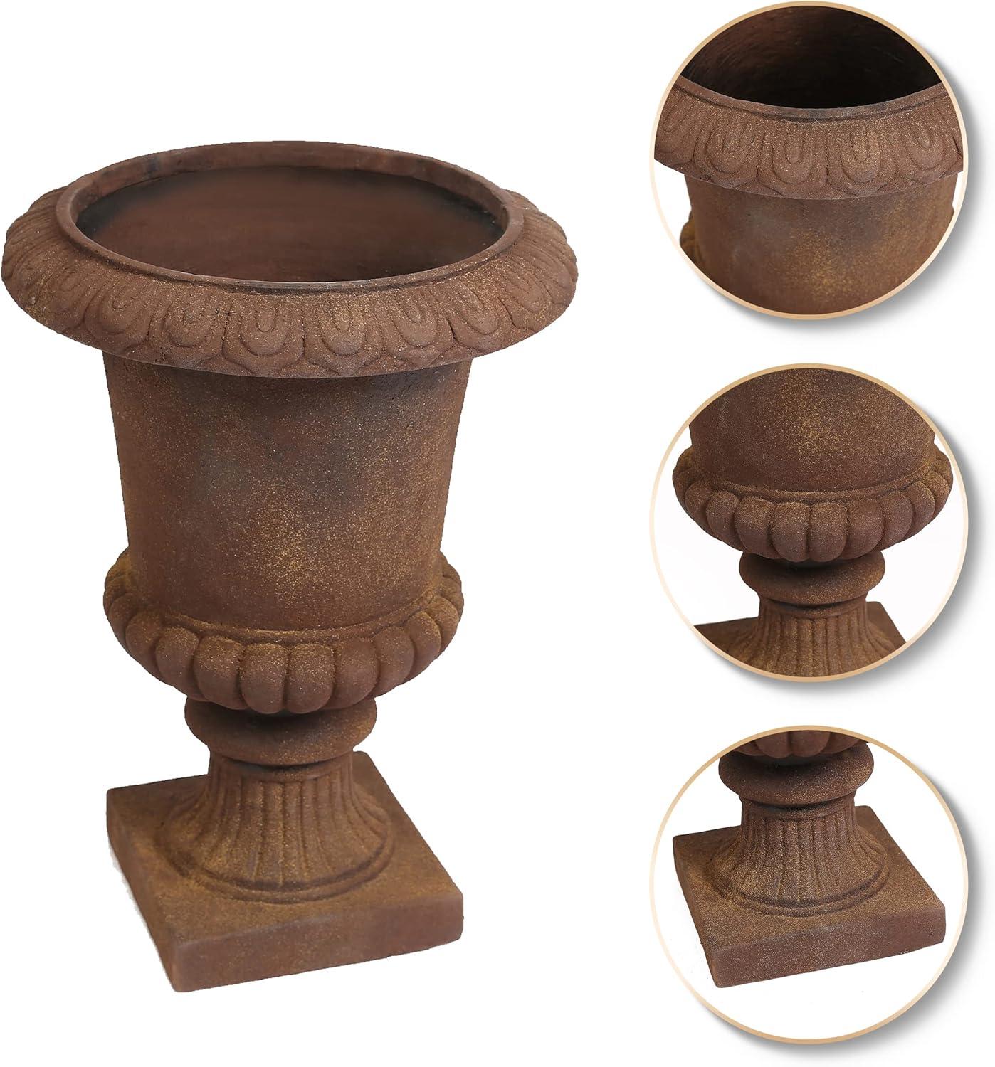 LuxenHome Rustic Brown MgO Indoor/Outdoor Urn Planter, 21.3" H