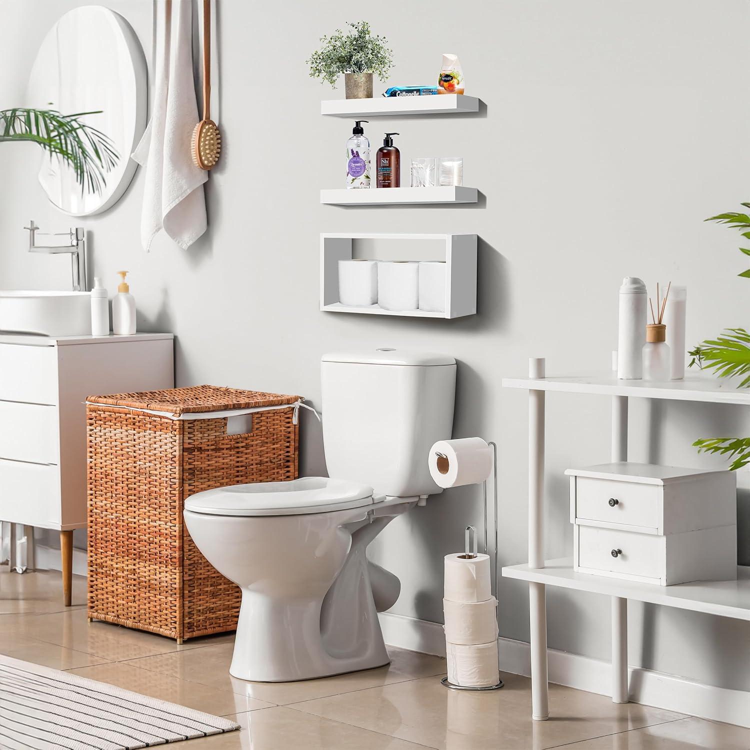 White Floating Cube Accent Shelf Set for Living Room and Bedroom