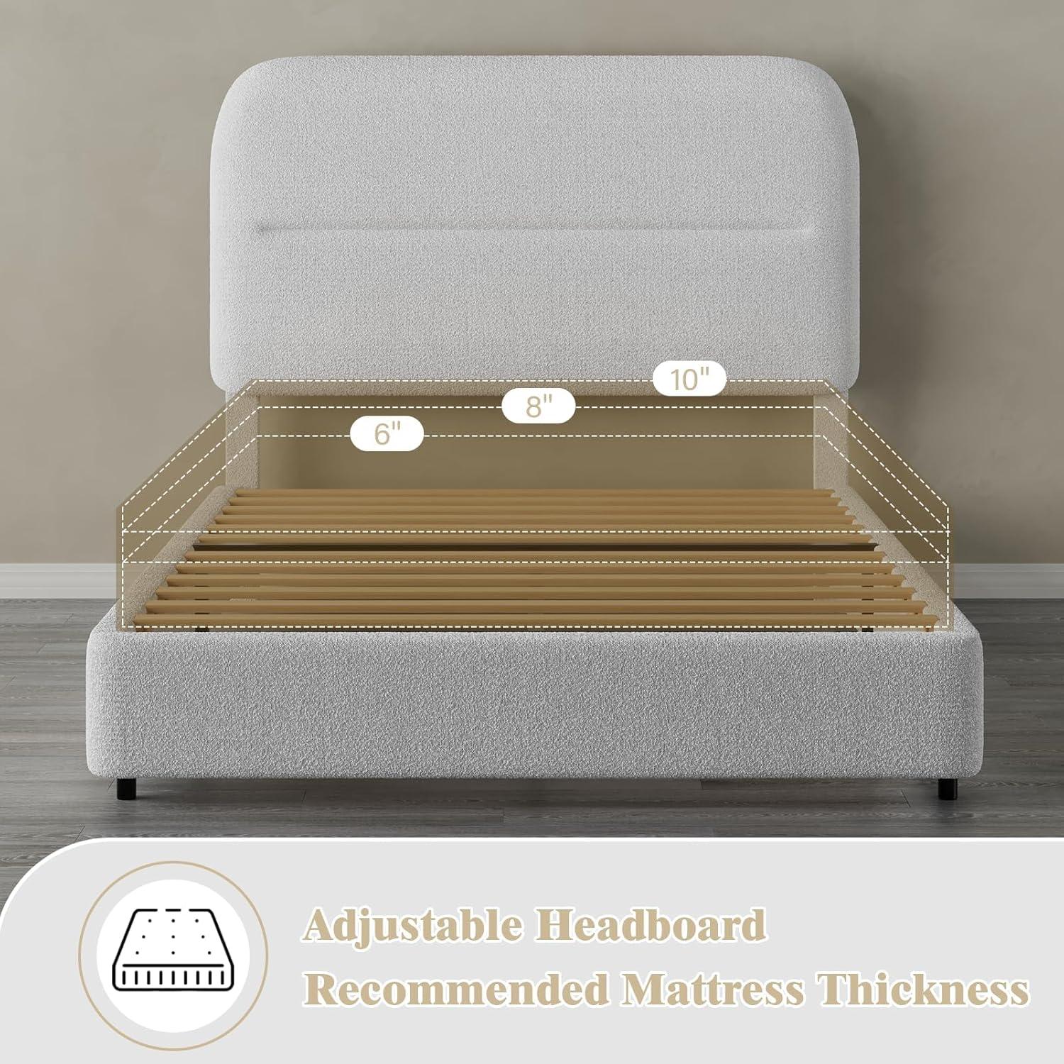 Boucle Upholstered Platform Bed Frame