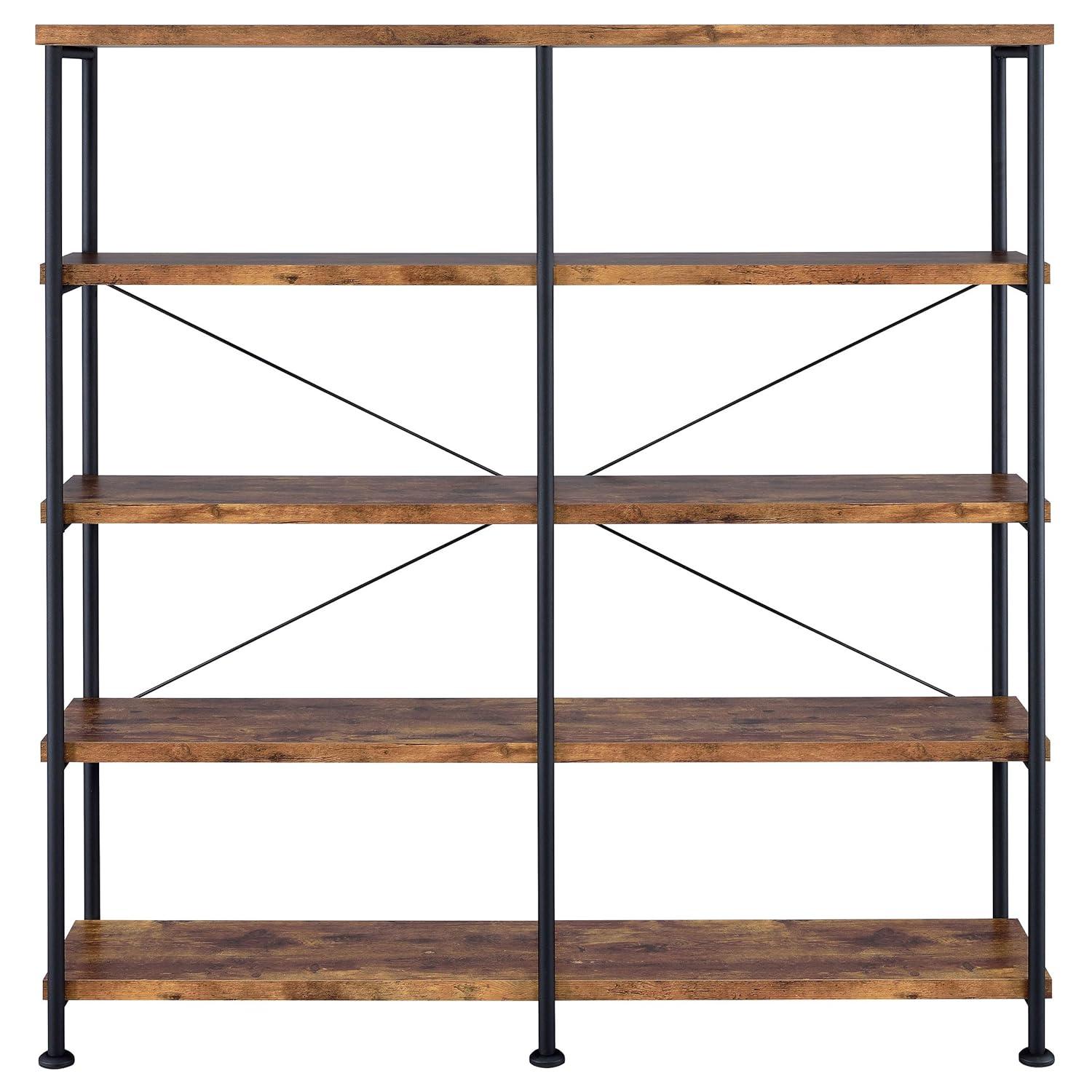 63" Analiese Double Bookcase with 4 Fixed Shelves, Industrial Design - Coaster