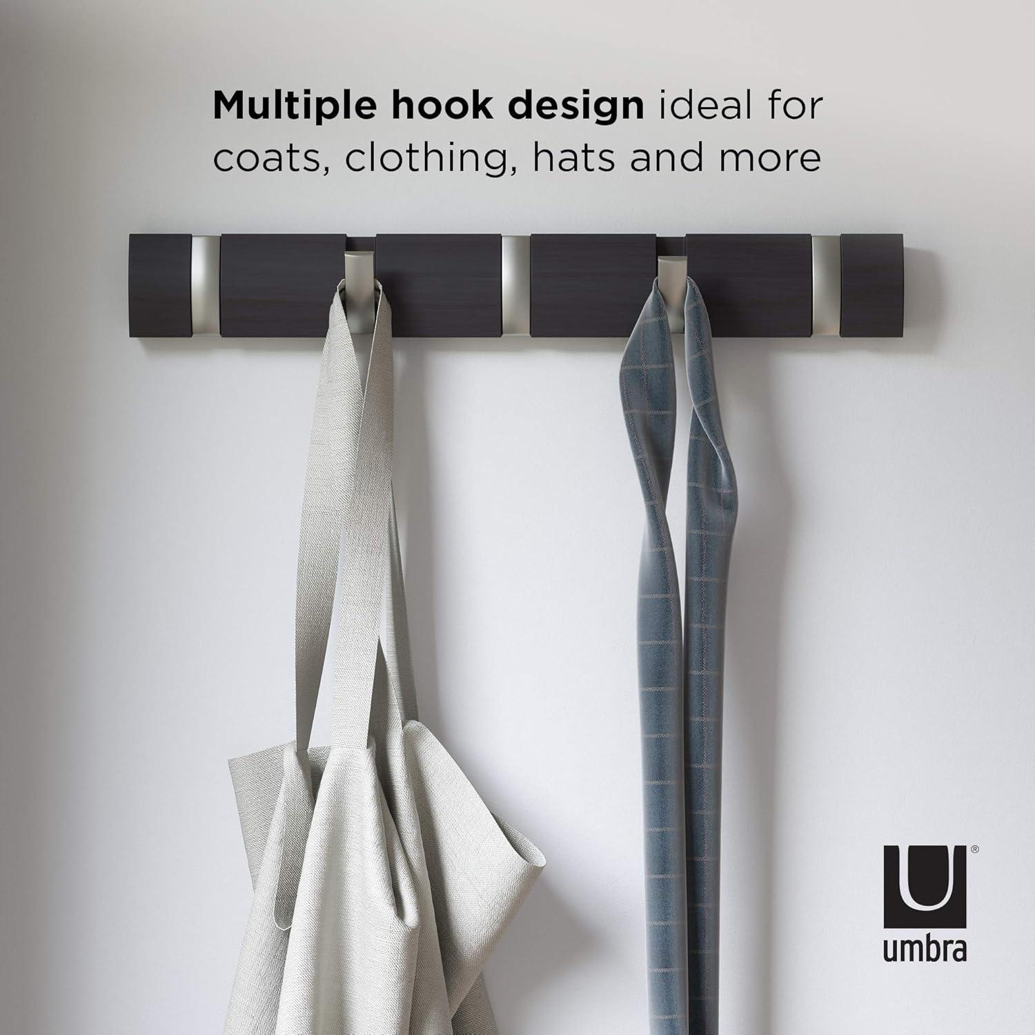 Sleek Driftwood & Nickel 5-Hook Retractable Wall Coat Rack