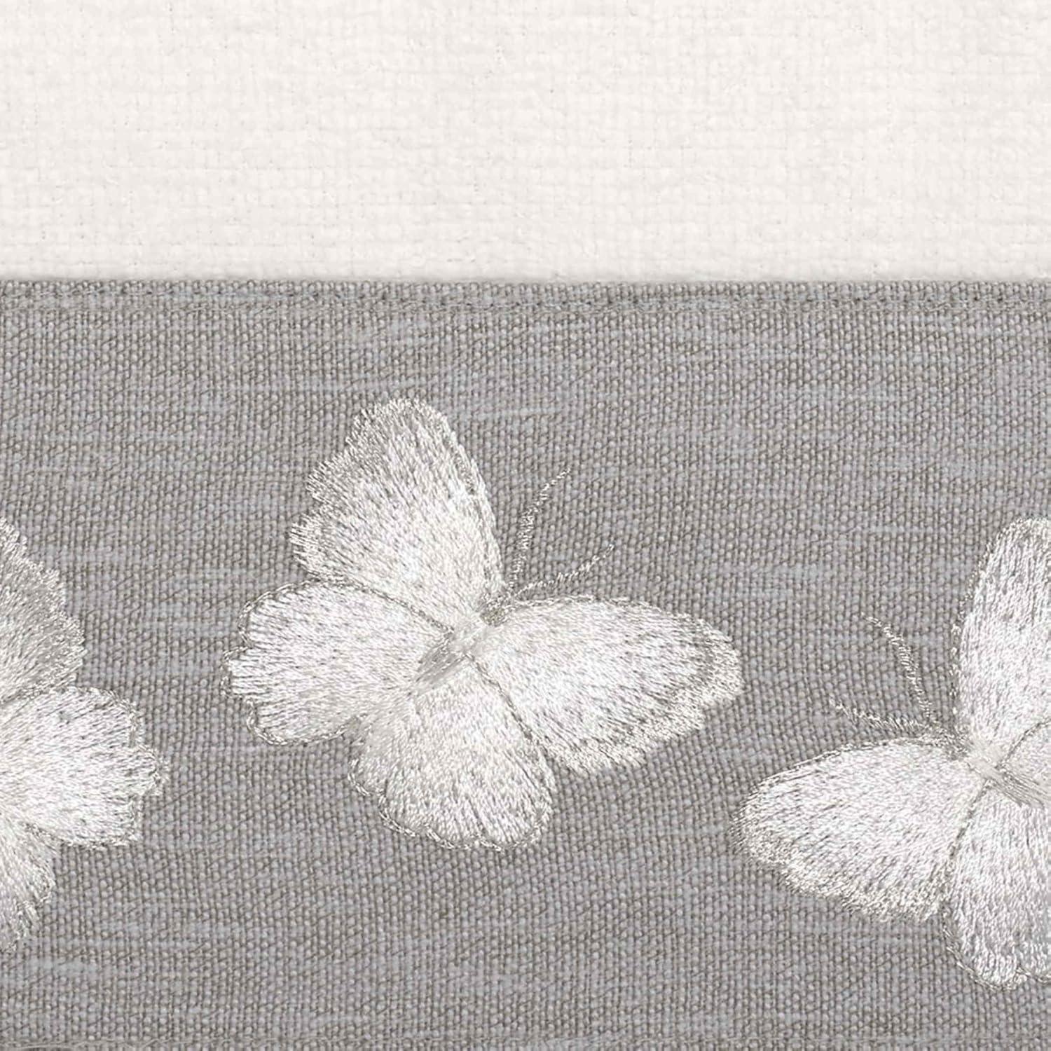 White Cotton Fingertip Towel with Embroidered Butterflies