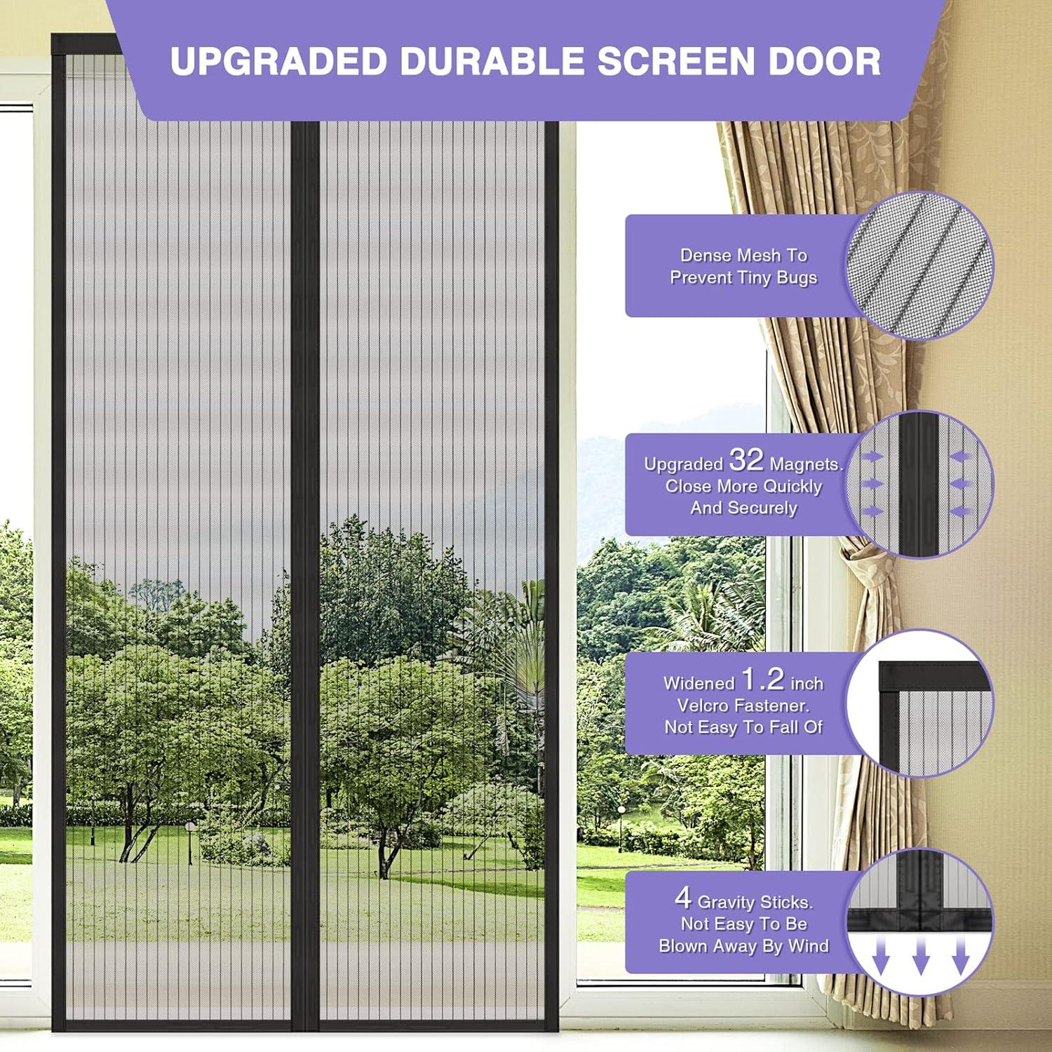 Titan Mall Magnetic Screen Door, Self Sealing Door Net, Heavy Duty Mesh Screen Magnetic Closure Keep Bugs Out, Retractable - Pet and Kid Friendly, Hands Free fit for 39" x 82" Doors