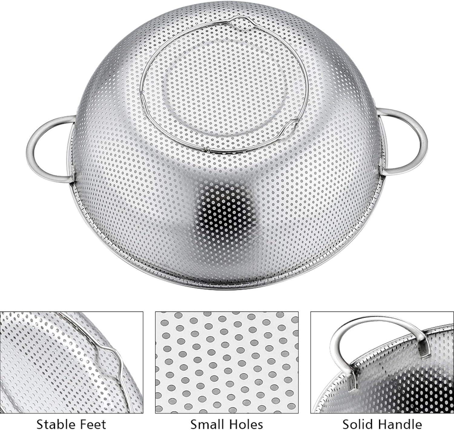 VeSteel Colander Set of 3, Stainless Steel Micro-Perforated Colanders Strainers for Draining Rinsing Washing, Ideal for Pasta Vegetables Fruits, Heavy Duty & Dishwasher Safe - 1/3/5 Quart