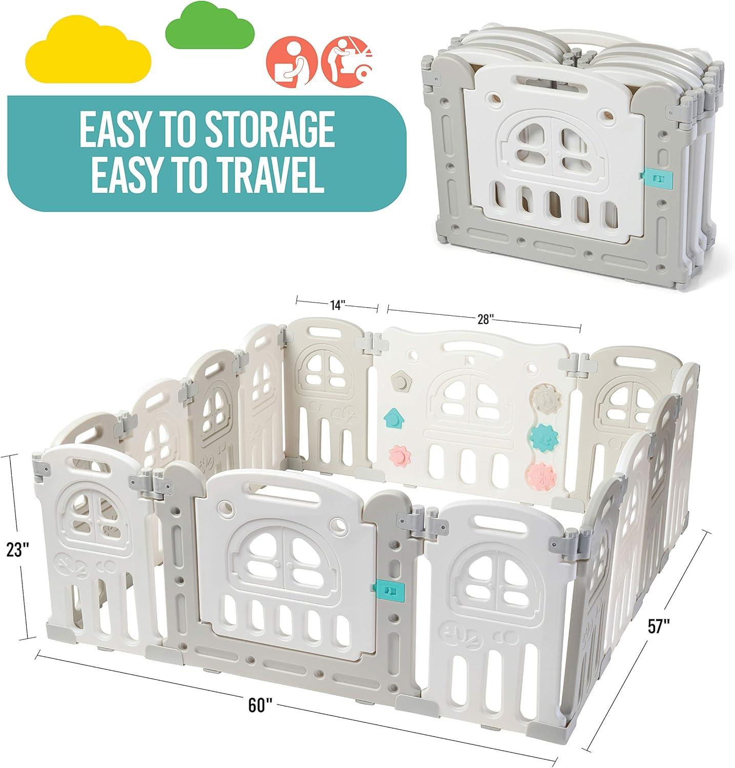 Play22 Foldable Baby Playpen 14 Panel - Kids Safety Activity Play Center - Safety Play Yard Play Pens for Babies - Safety Gates for Indoor and Outdoor Play - Adjustable Shape