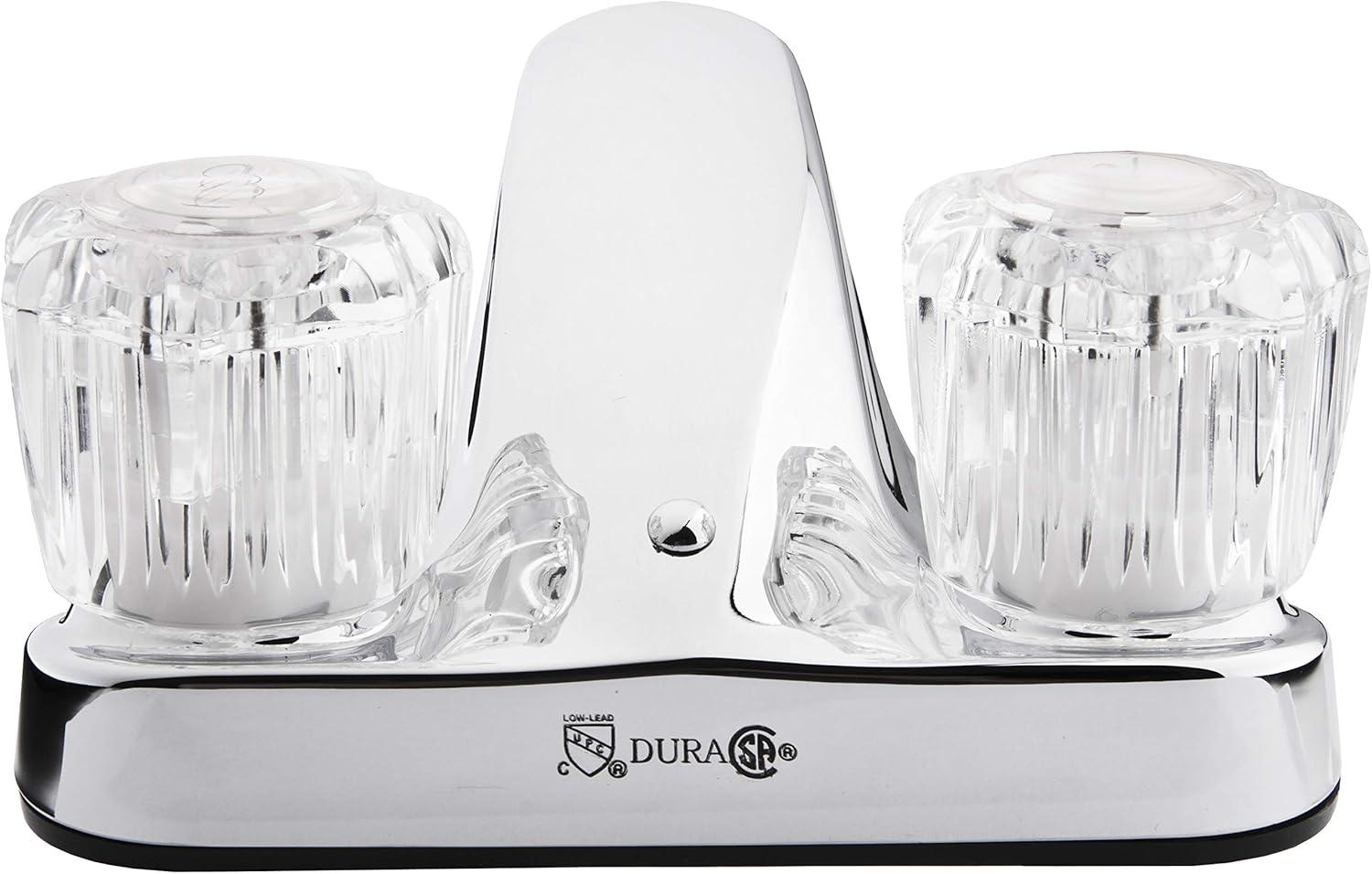 Dura Faucet Lavatory Faucet with Crystal Acrylic Knobs for RV Bathroom - Chrome Polished