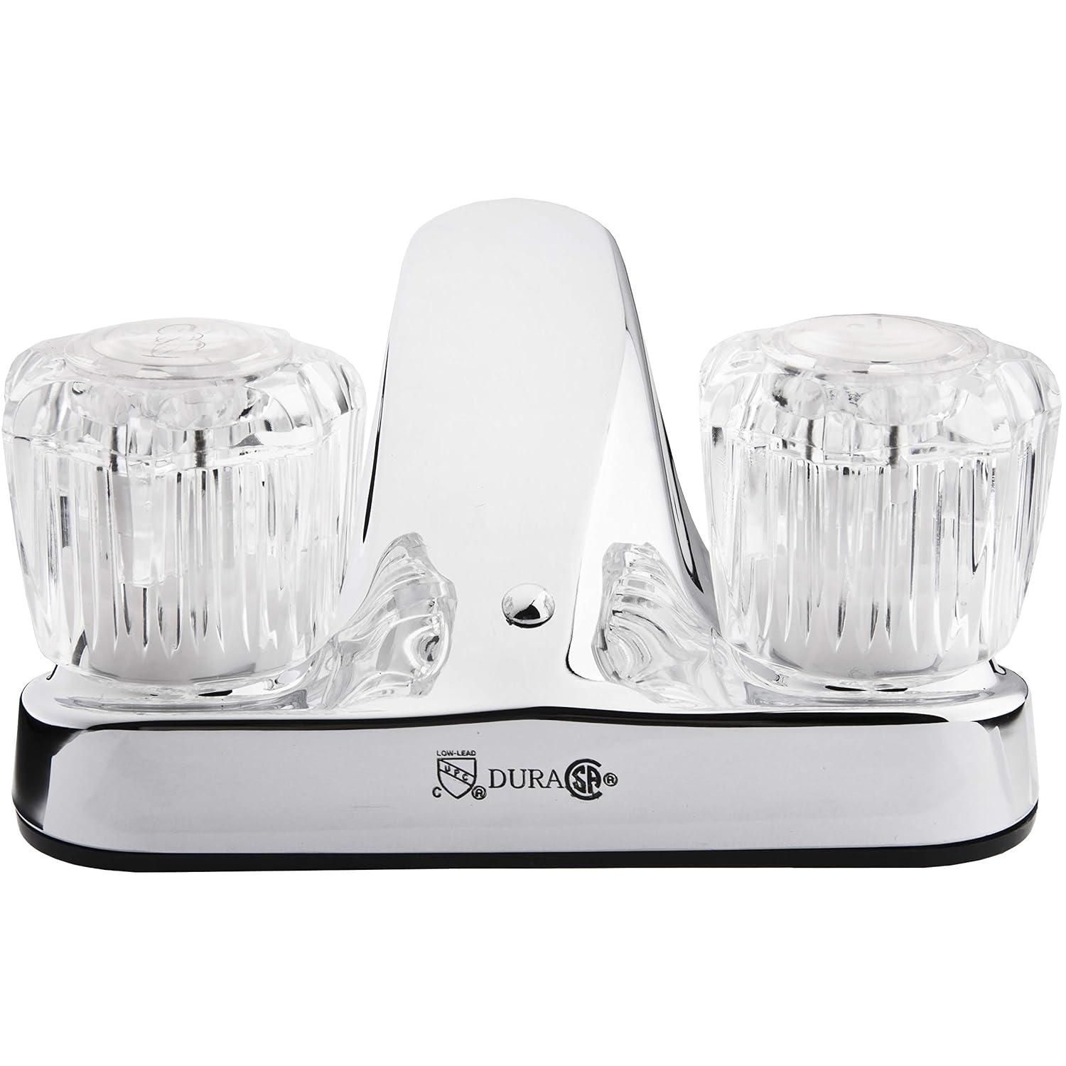 Dura Faucet Lavatory Faucet with Crystal Acrylic Knobs for RV Bathroom - Chrome Polished
