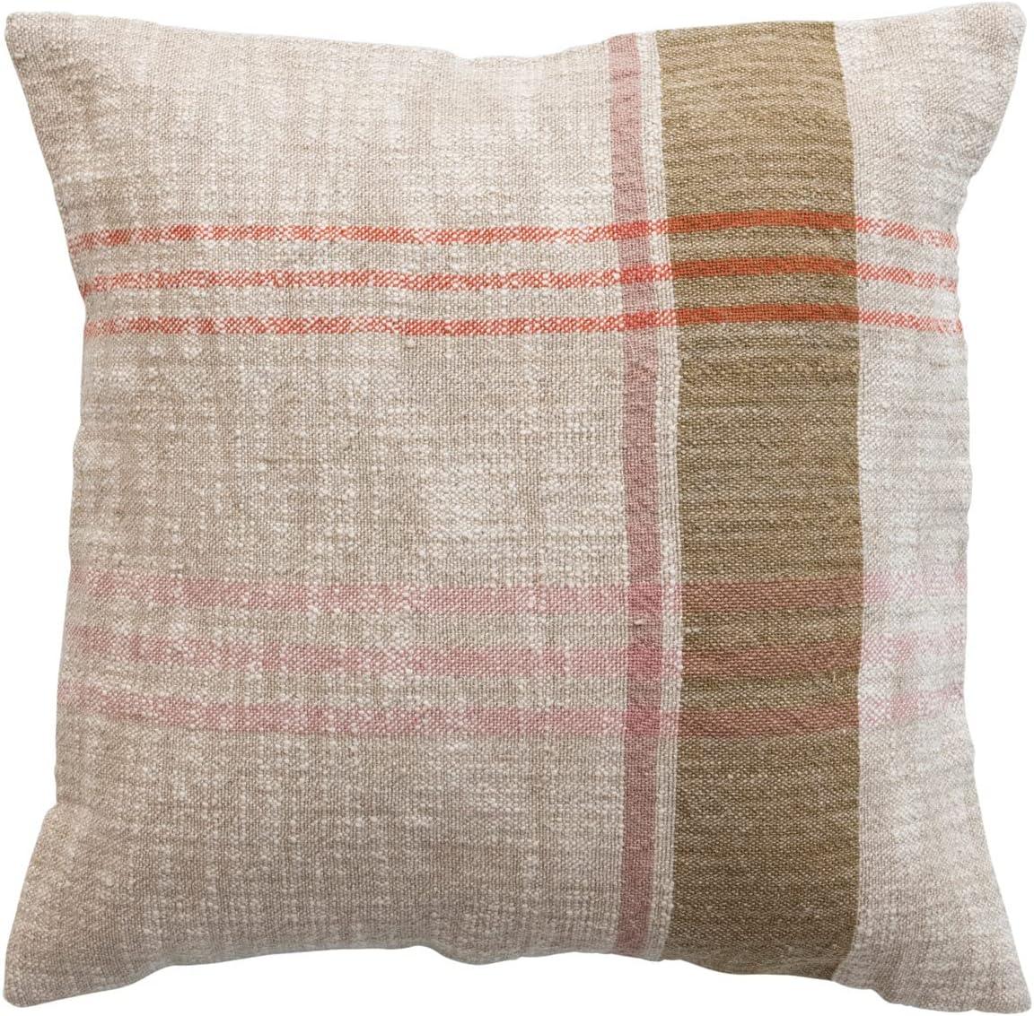 28'' Multicolor Cotton and Linen Plaid Throw Pillow