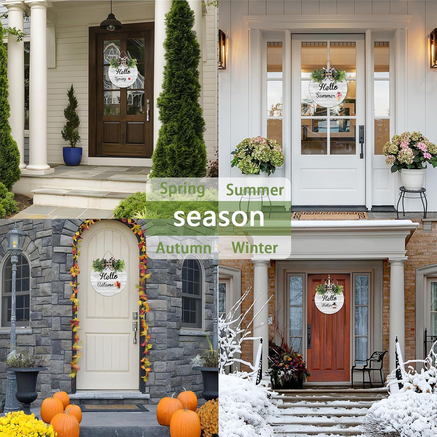 RoseCraft Interchangeable Wooden Seasonal White Welcome Sign, Rustic Welcome Front Door Wreaths for Home Wall Porch Decor, for Easter Spring Summer Fall Halloween Christmas All Season Decorations.