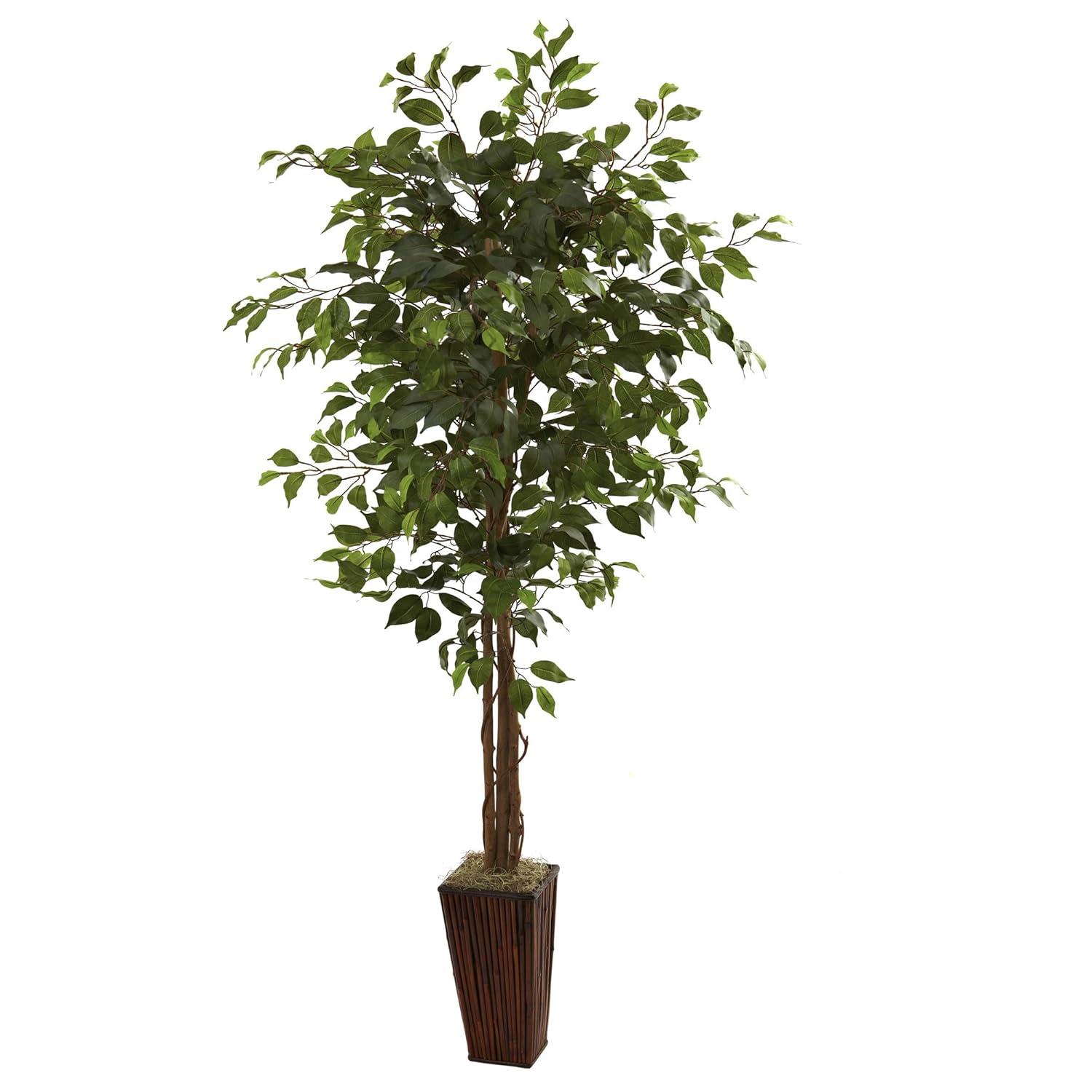 Nearly Natural 6-ft Ficus Tree with Bamboo Planter