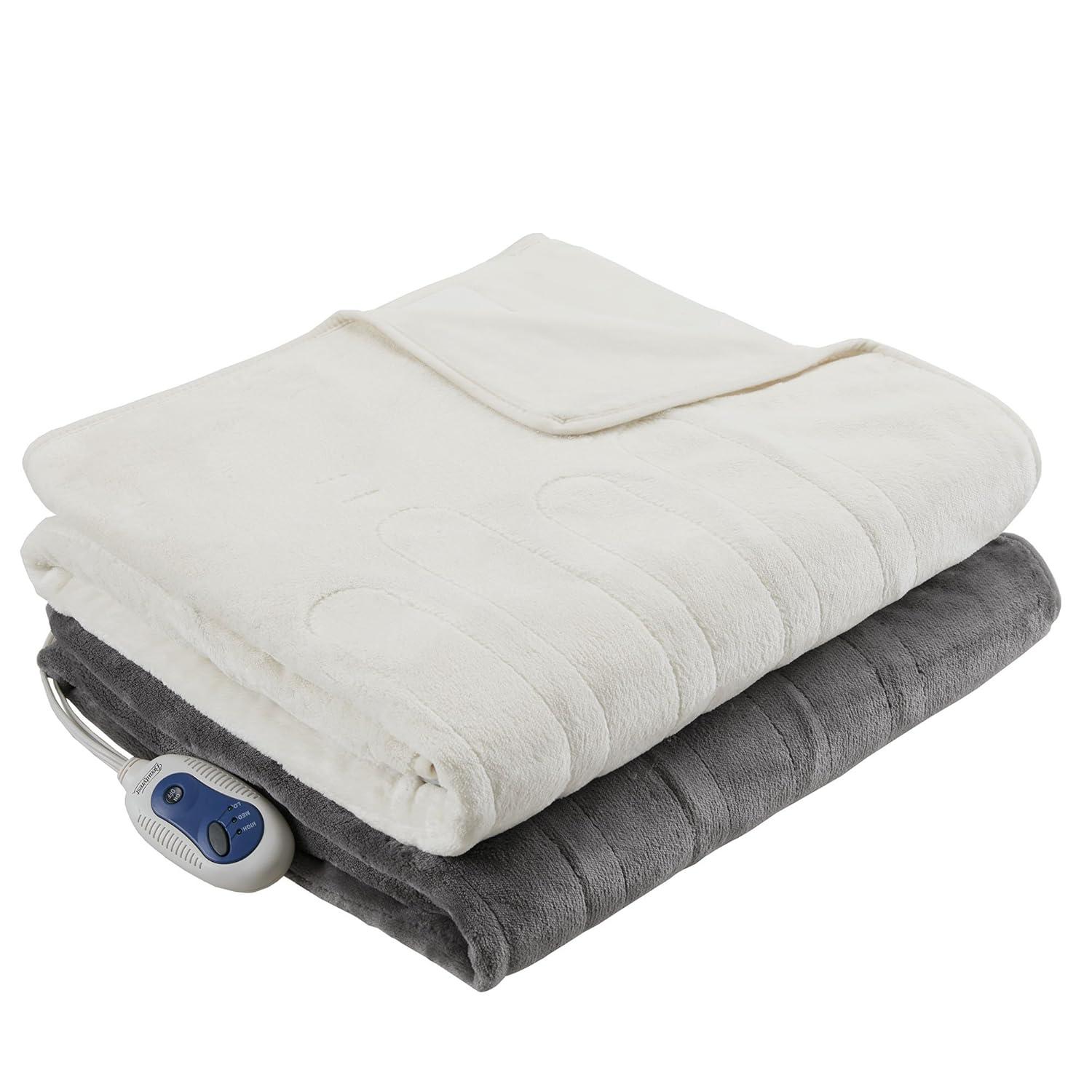 Beautyrest Throw Electric Heated Microlight Plush with Foot Pocket Throw 50x62 Gray