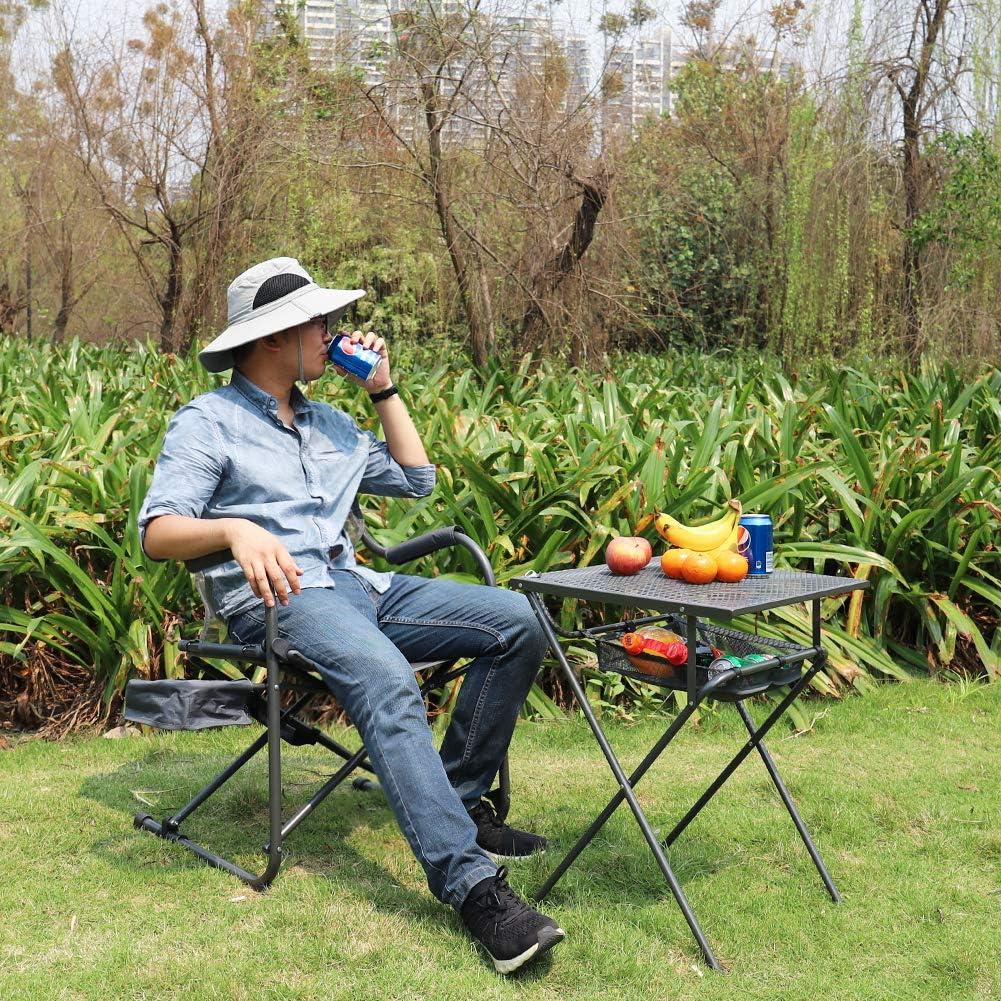 Gray Foldable Camping Director's Chair with Mesh Back and Side Basket
