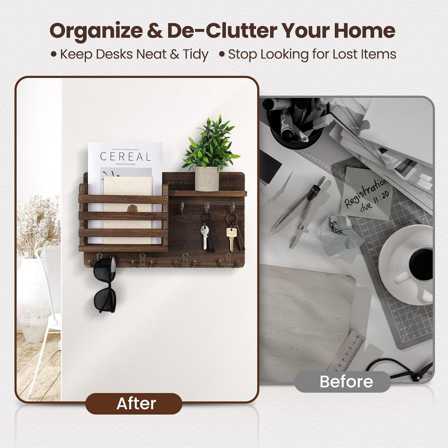 ENAMOST Mail Holder For Wall Mail Organizer With Key Hooks With Floating Shelf