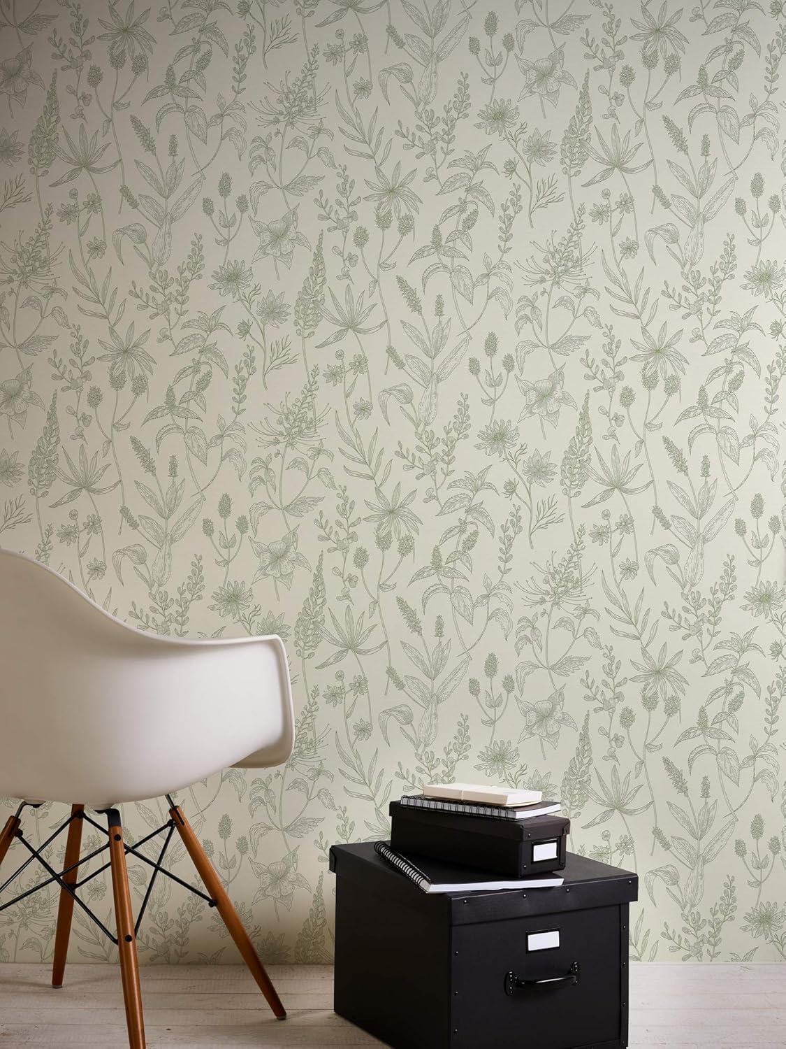 Advantage Nami Olive Floral Unpasted Expanded Vinyl Wallpaper, 21-in by 33-ft, 57.8 sq. ft.