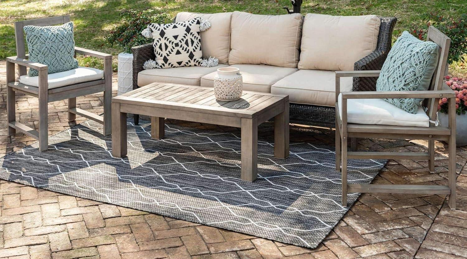 Unique Loom 4' 1 x 6' 1 Rectangle Indoor/Outdoor Trellis Charcoal Area Rug
