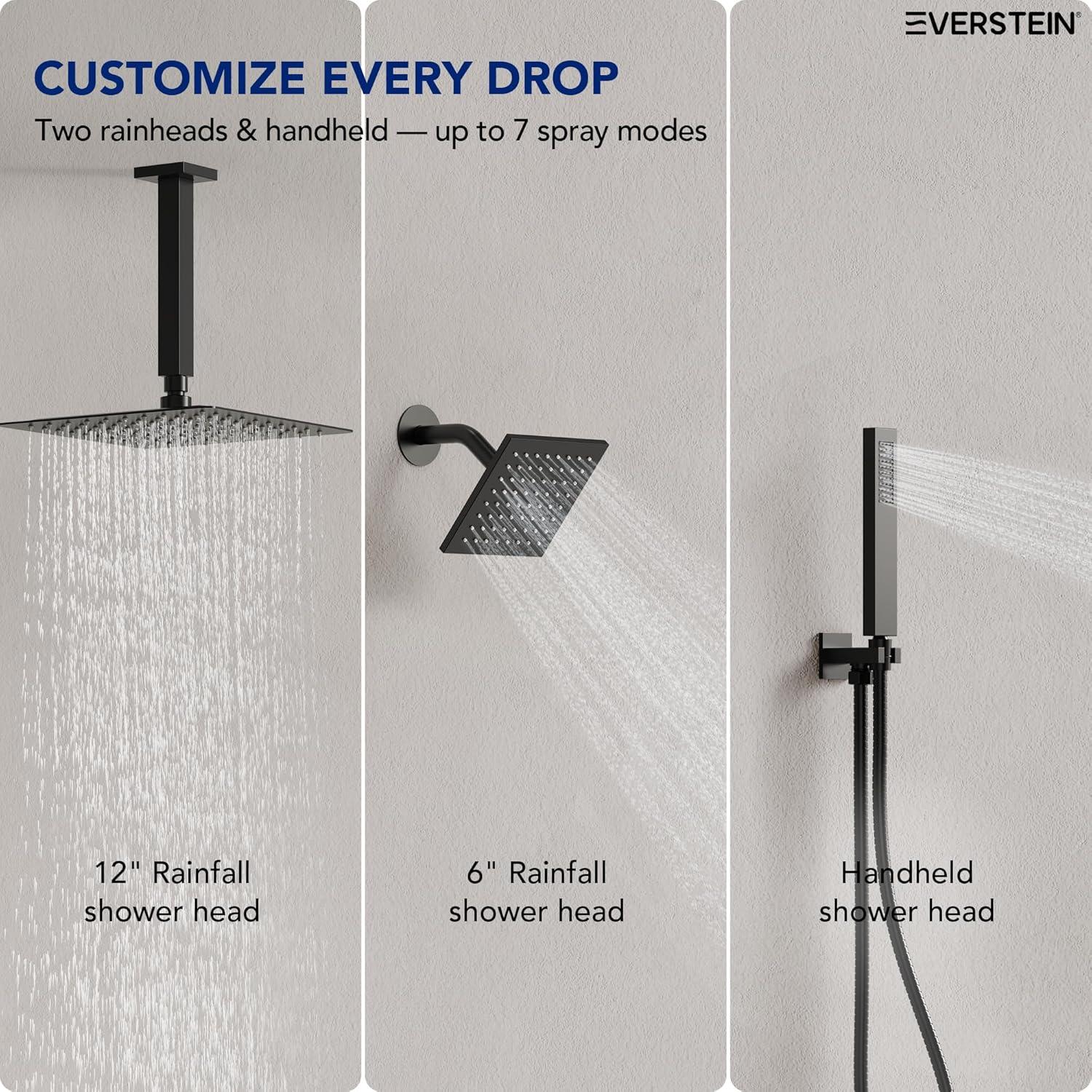 Thermostatic Shower Faucet 12" High-Pressure Dual Showerheads with Rough-In Valve