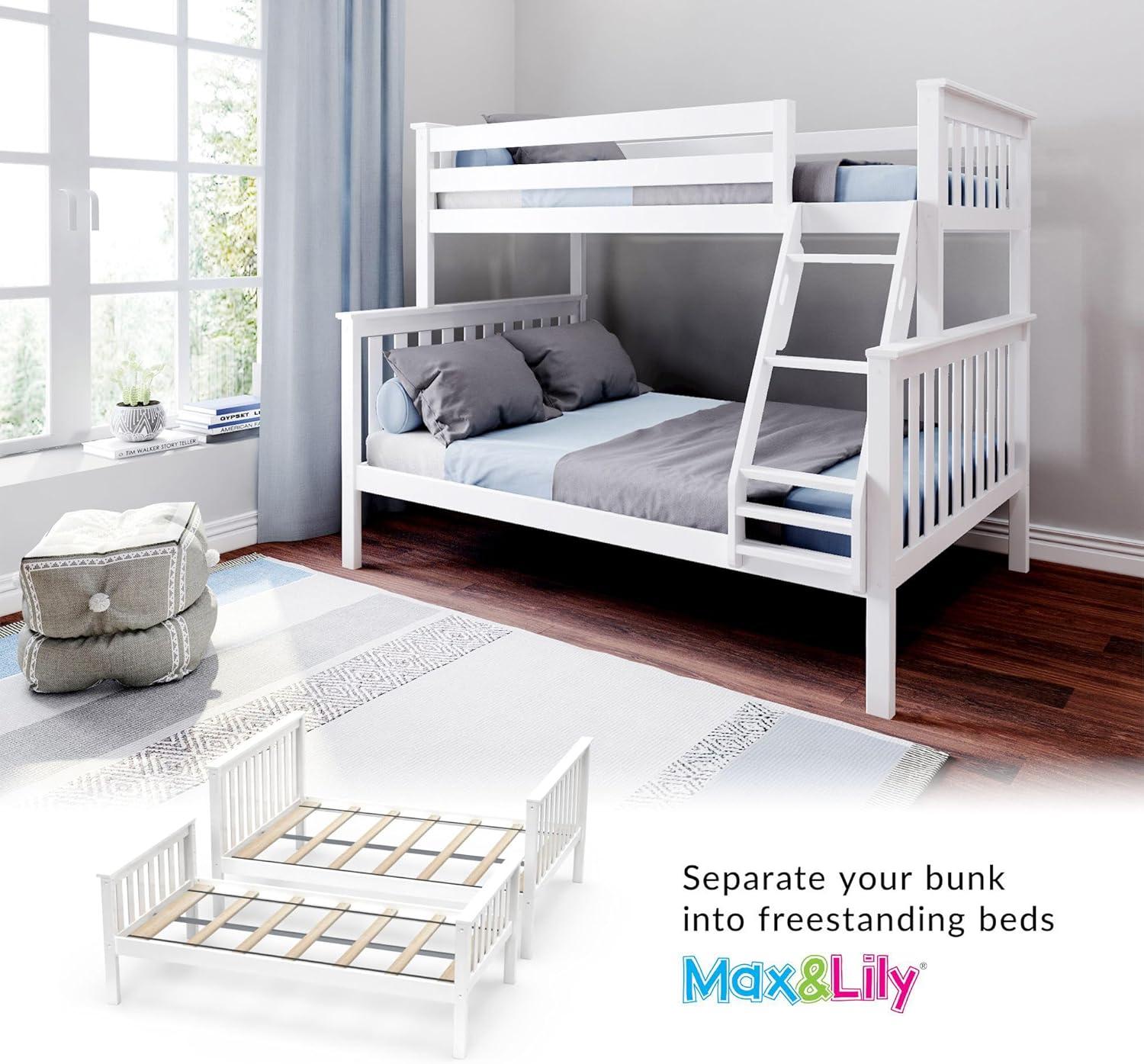Max & Lily Bunk Bed Twin over Full Size, Solid Wood Bunk Beds with Ladder for Kids